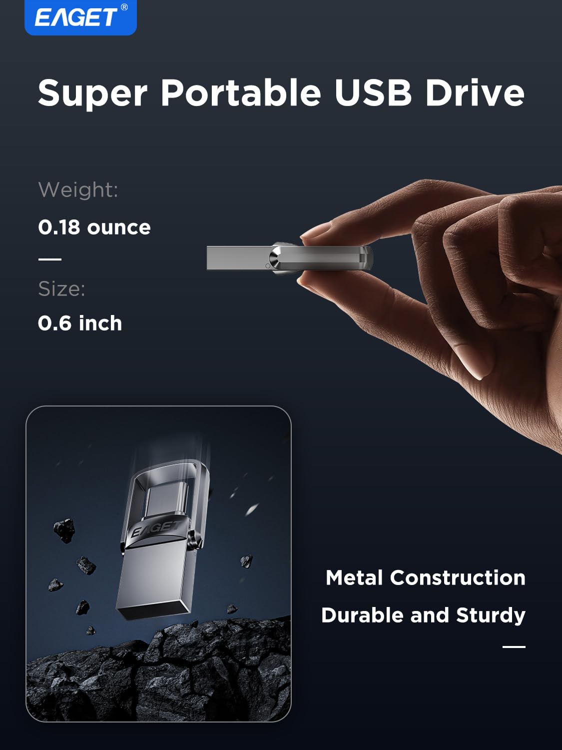 EAGET Chiavetta da 32 GB, doppia USB 3.2 Gen 1 USB-A e USB-C, 150 MB/s, girevole in metallo, chiavetta di memoria per iPhone 15/16/17, Android, tablet, laptop, Mac (32 GB)