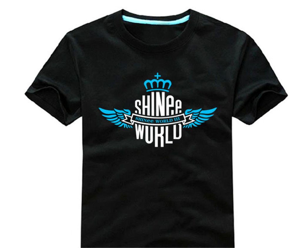 Shinee kpop T shirt shor sleeve shirt Shinee world + 2 pieces of Shinee poster lomo card (Black, XXL)
