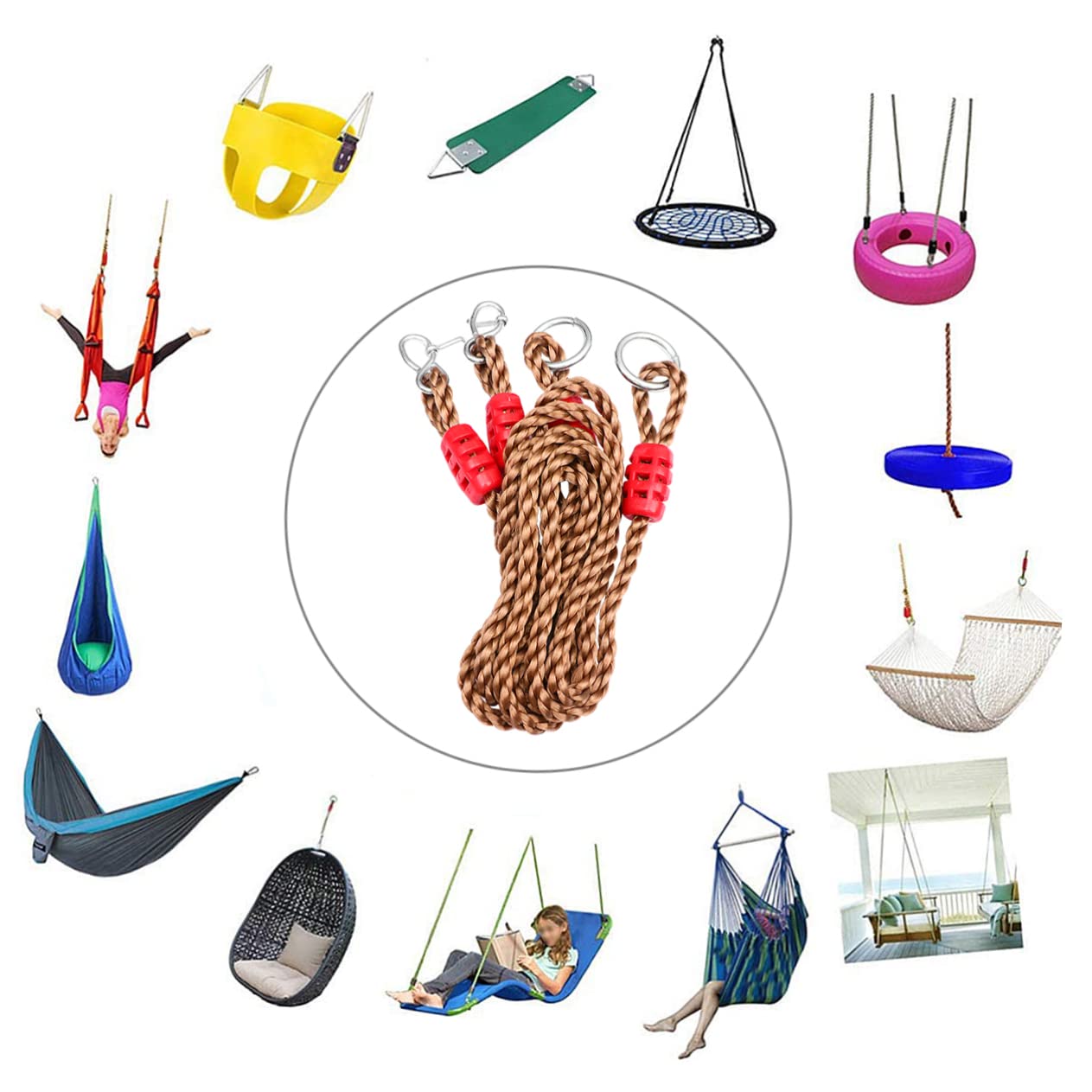 HANABASS 6 Pièces Sangle De Balançoire Nylon Réglable pour Suspension De Balançoire Arbre Kit Accessoires pour De Jardin