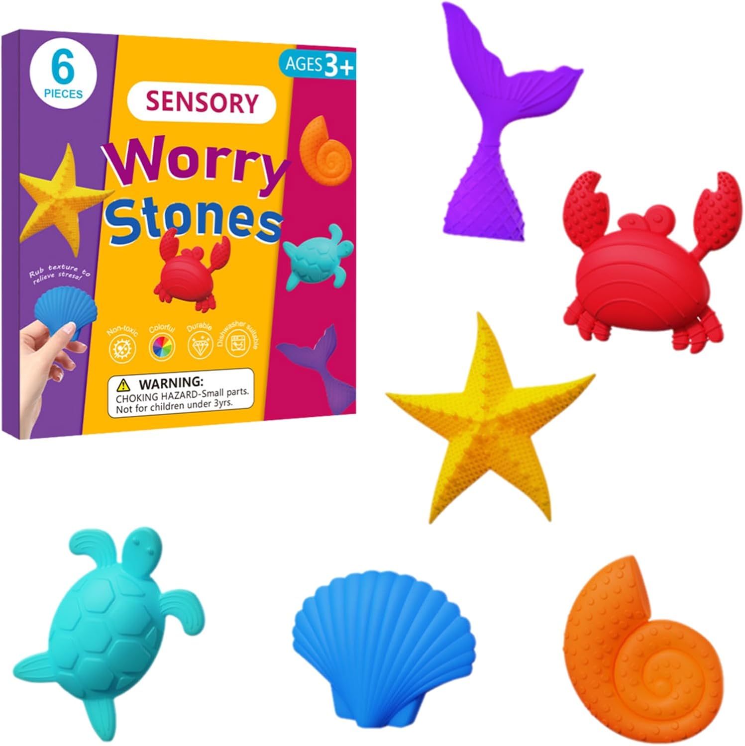 PLUSHCEWT Fidget Toys Sensory Stones, Ocean Animal Textured Soft Worry Stones for Autism Kids Anxiety Relief Calming Toys Sensory Fidget Toys for Stress Reduction Students Adults and Classroom Use