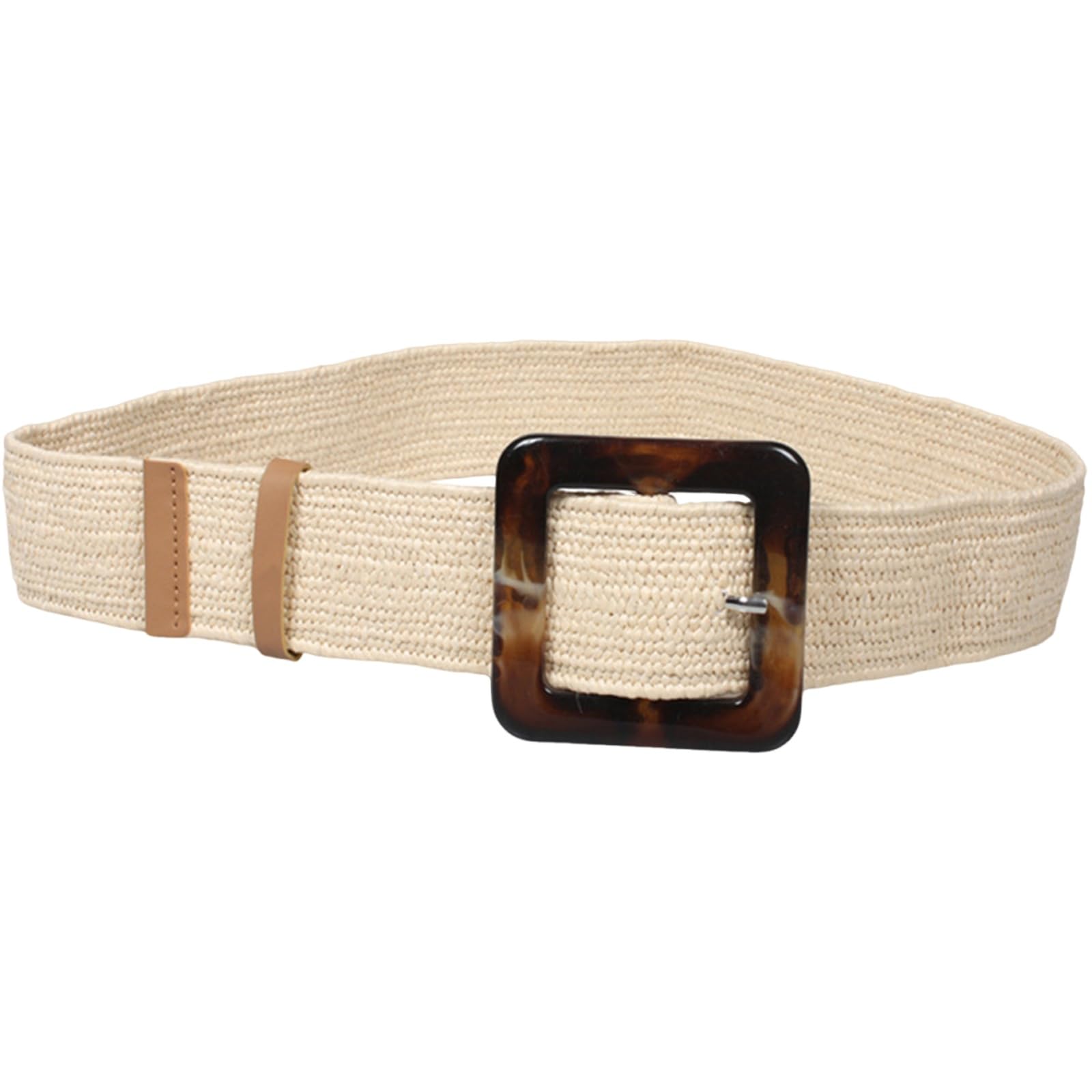 Agutalithic Women's White Straw Woven Elastic Stretch Belts Boho Raffia Strap 5Cm Wide Braided Waistband With Prong Square Buckle(100Cm/39, )
