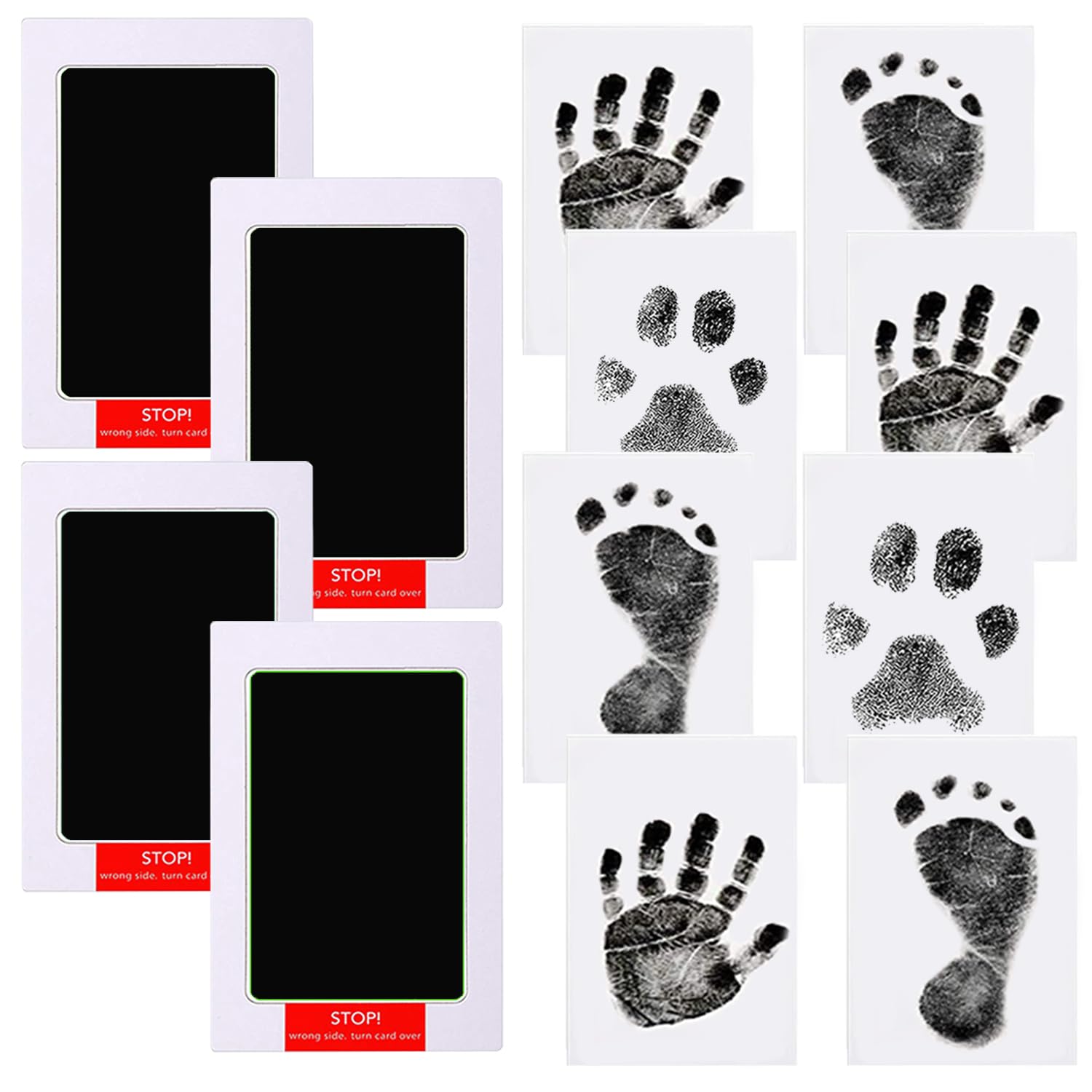 LelonHo Inkless Hand and Footprint Kit Clean Touch Ink Pad for Newborn Baby Pet Paw Print Kit(4 Ink Pads,8 Imprint Cards) (4 Pack Black)