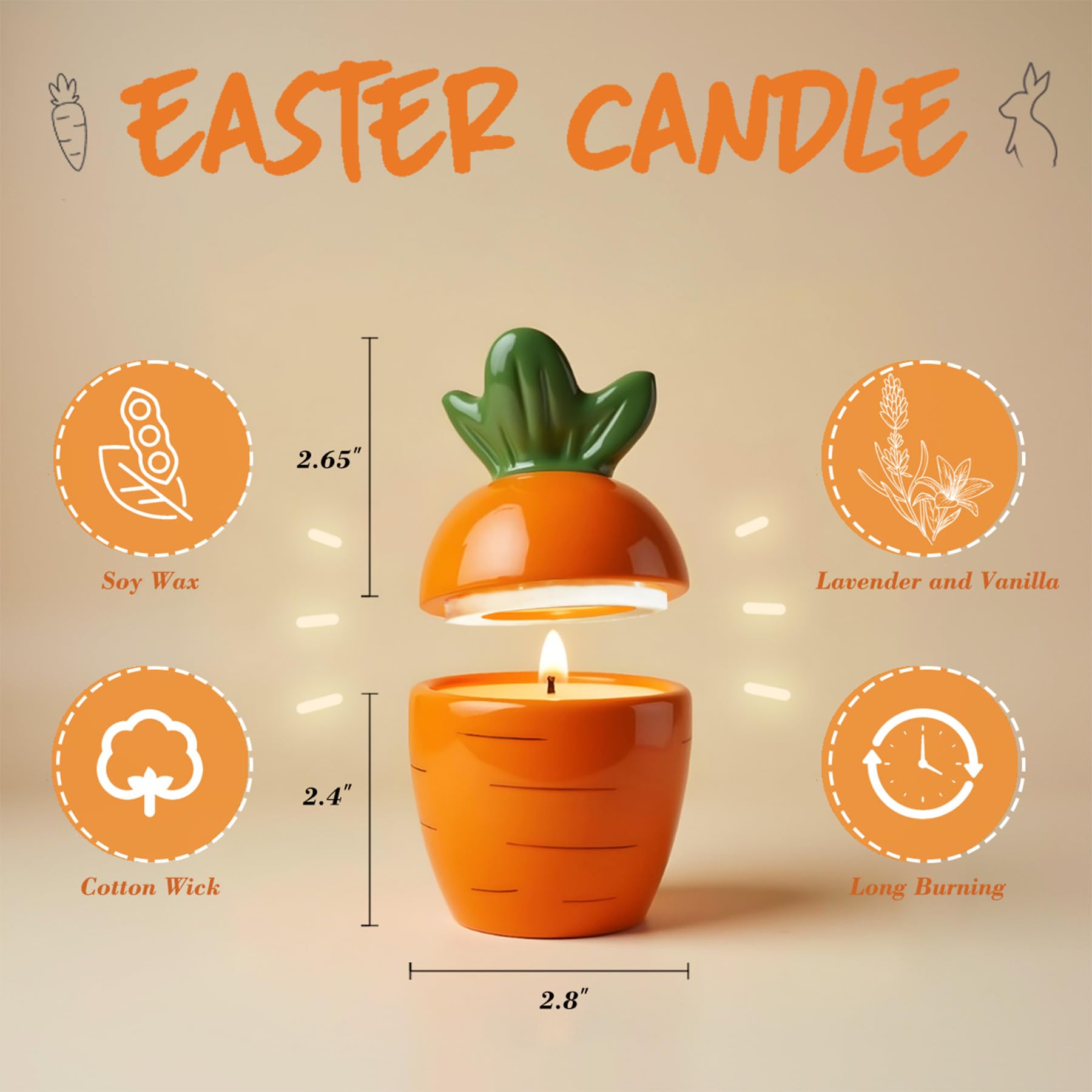 LUICONMO Teen Easter Basket Stuffers, Easter Gifts for Women Teens Adults Cute Bunny Plush Keychain Gifts for Teens Girl with Ceramic Carrot Candle Easter Gifts for Teen Girls Boys