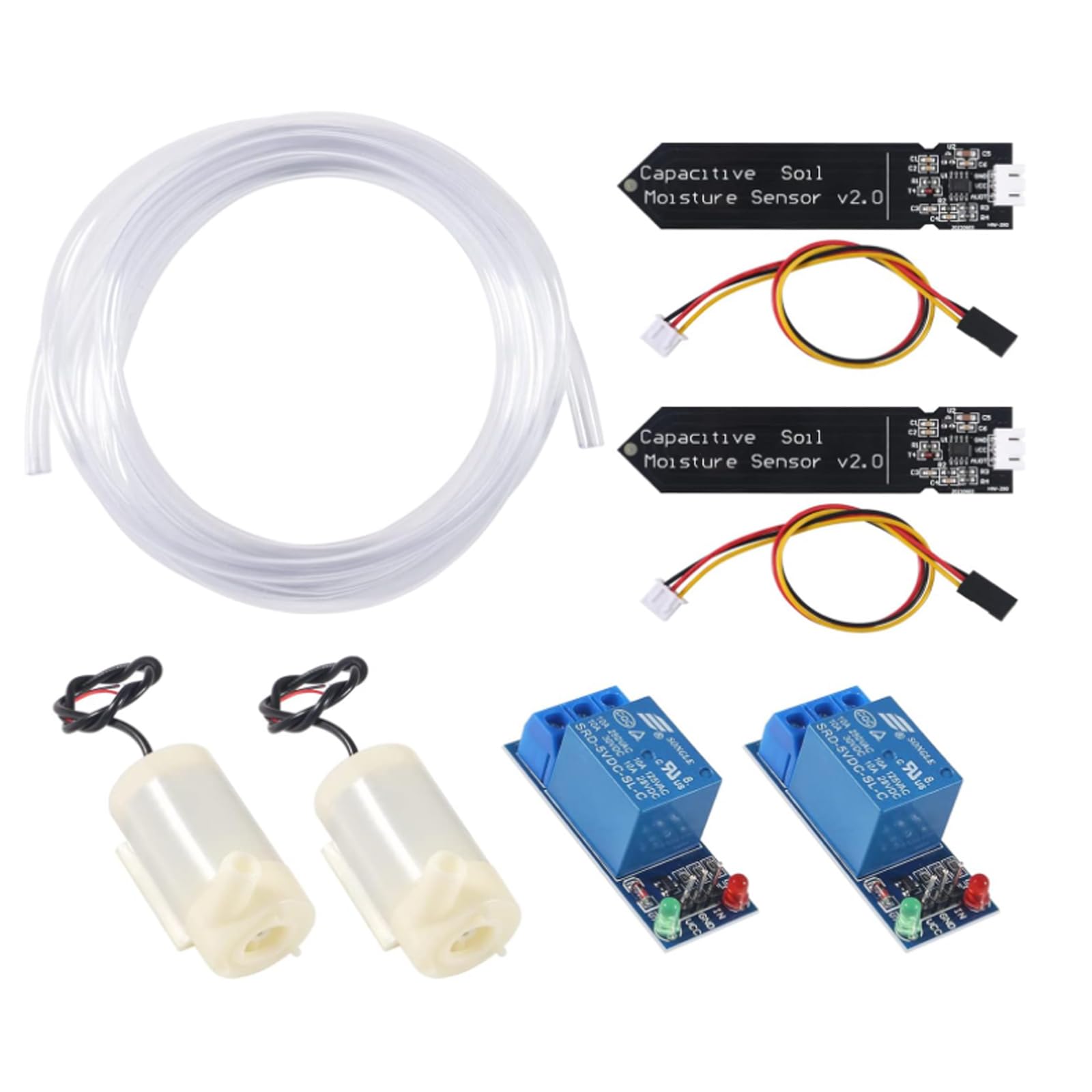 AEDIKO2 Sets Automatic Irrigation DIY Kit Self Watering System with Capacitive Soil Moisture Sensor 1 Channel 5V Relay Module and Water Pump + 2M Vinyl Tubing for Garden Plant Flower Herb Potted