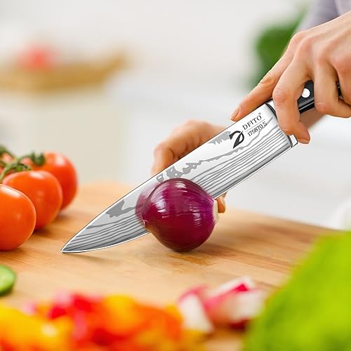 Miniatura 7 de Dfito Juego de cuchillos de chef con bolsa de rollo, 9 piezas de cuchillos de cocina con sacapuntas, acero inoxidable de alto carbono ultra afilado