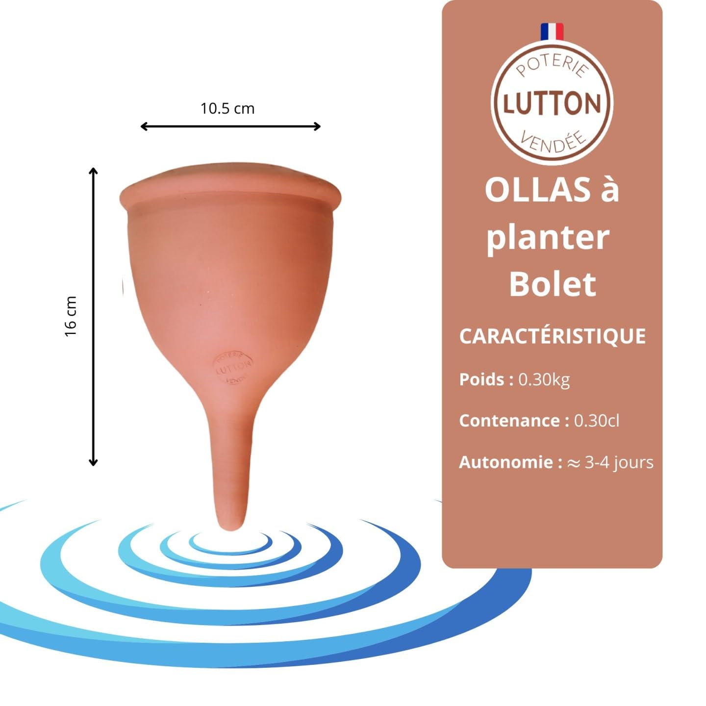 Ollas Lutton Olla Terre Cuite à Planter 40cl| Arrosage Autonome pour Plantes d'Extérieur Ecologique & Economique | Système d'Irrigation Naturel | Autonomie 3 Jours | OYA Champignon Rouge