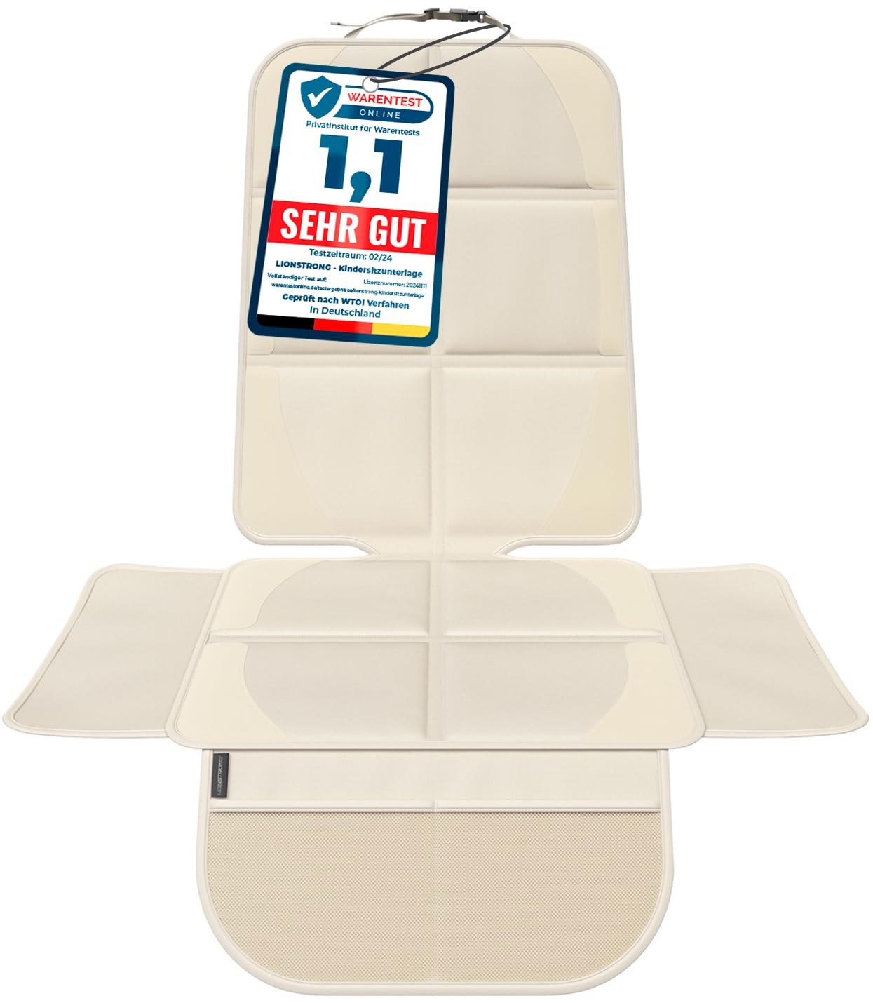 LIONSTRONG Kindersitzunterlage Autositzschoner IS0FIX geeignet - wasserdichter Cremeweiß Polyester