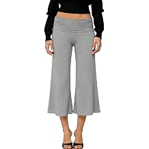 Amiblvowa Gaucho Pants Women Fold Over Cropped Capri Pants Wide Leg Yoga Capris