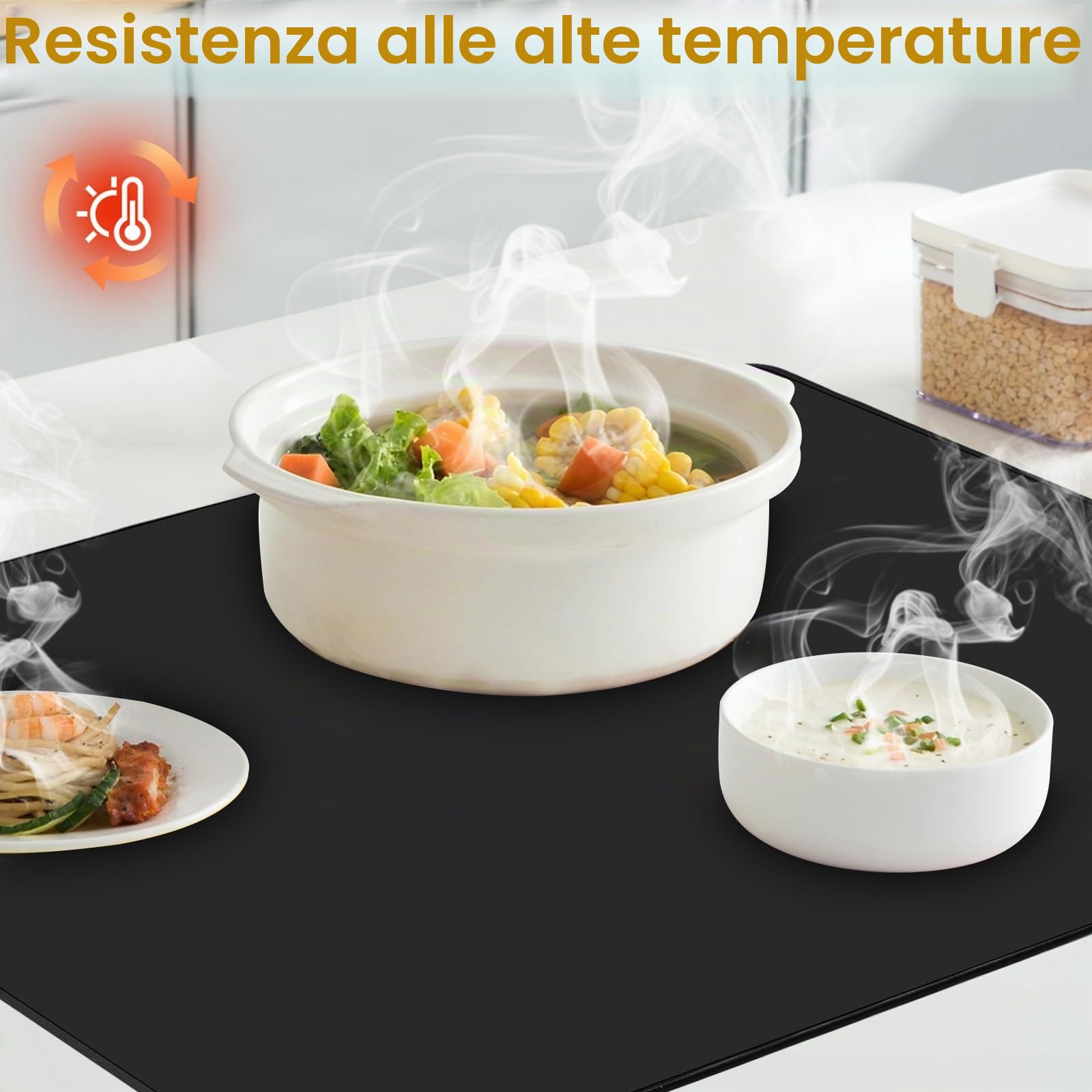 Copertura per piano cottura a induzione,Copri Piano Cottura Induzione 61 x 53 cm, Riutilizzabile Tappetino per Piano Induzione multifunzionale in Silicone Antiscivolo Antigraffio, con 2 Ganci