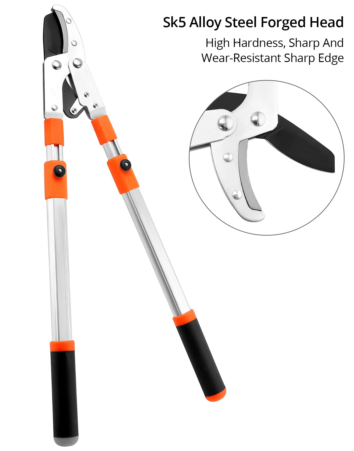 QWORK® secateur telescopique 66-103CM, acier allié SK5, ouverture maximale 10 cm