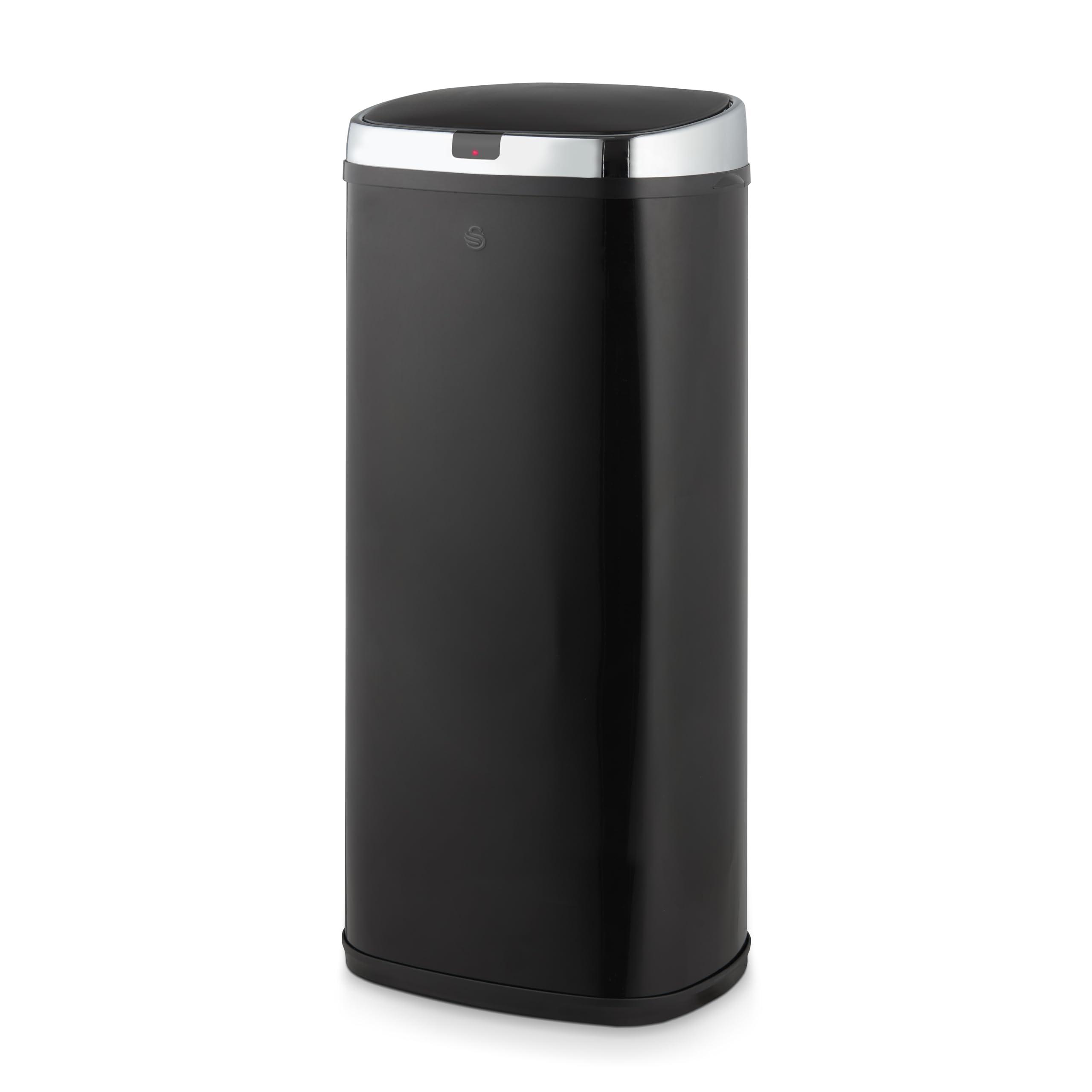 Swan SWKA4516BLK Townhouse Square Sensor Bin with Hands-Free Opening Using Motion Sensor Technology, Bin Liner Retainer Ring, Steel Body, Large 50L Capacity, Black