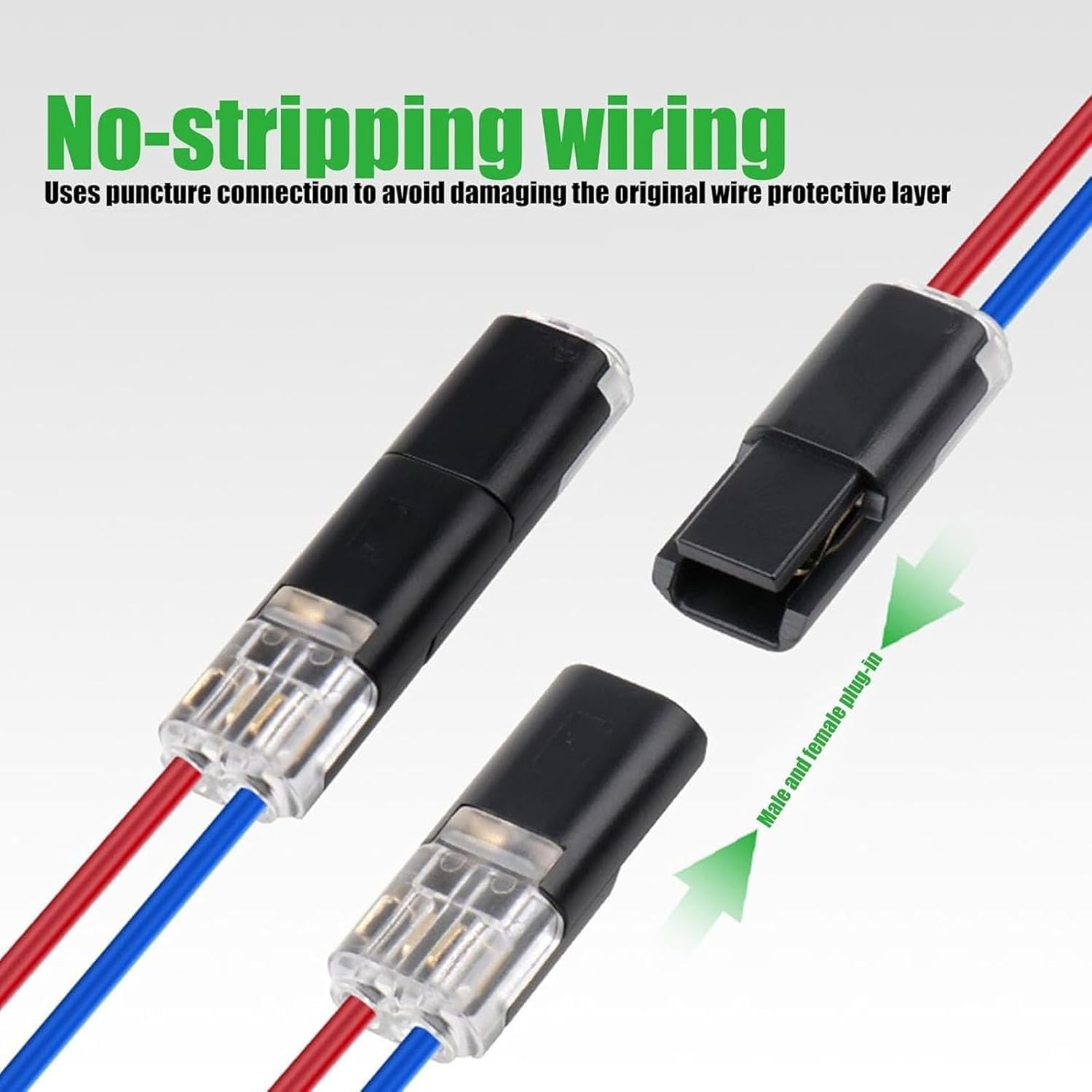 Conector Enchufable De Doble Cable, Double-Wire Plug-in Connector LED Light Strip Connectors 2 Pin Solderless Wire Connector with Locking Buckle, Push-in, Low Voltage, Quick-Clip Snap-On Blocks (150)