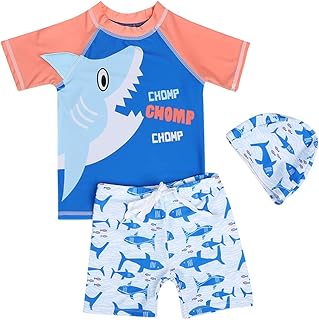 [エムフェイ] 子供用 水着 UVカット ラッシュガード 動物柄 ベビー水着 3点セット キャップ付き