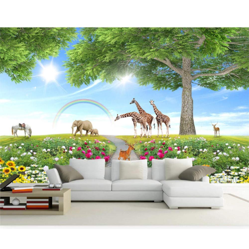 Papier peint 3D personnalisé de haute précision avec décor de forêt et girafes panoramiques