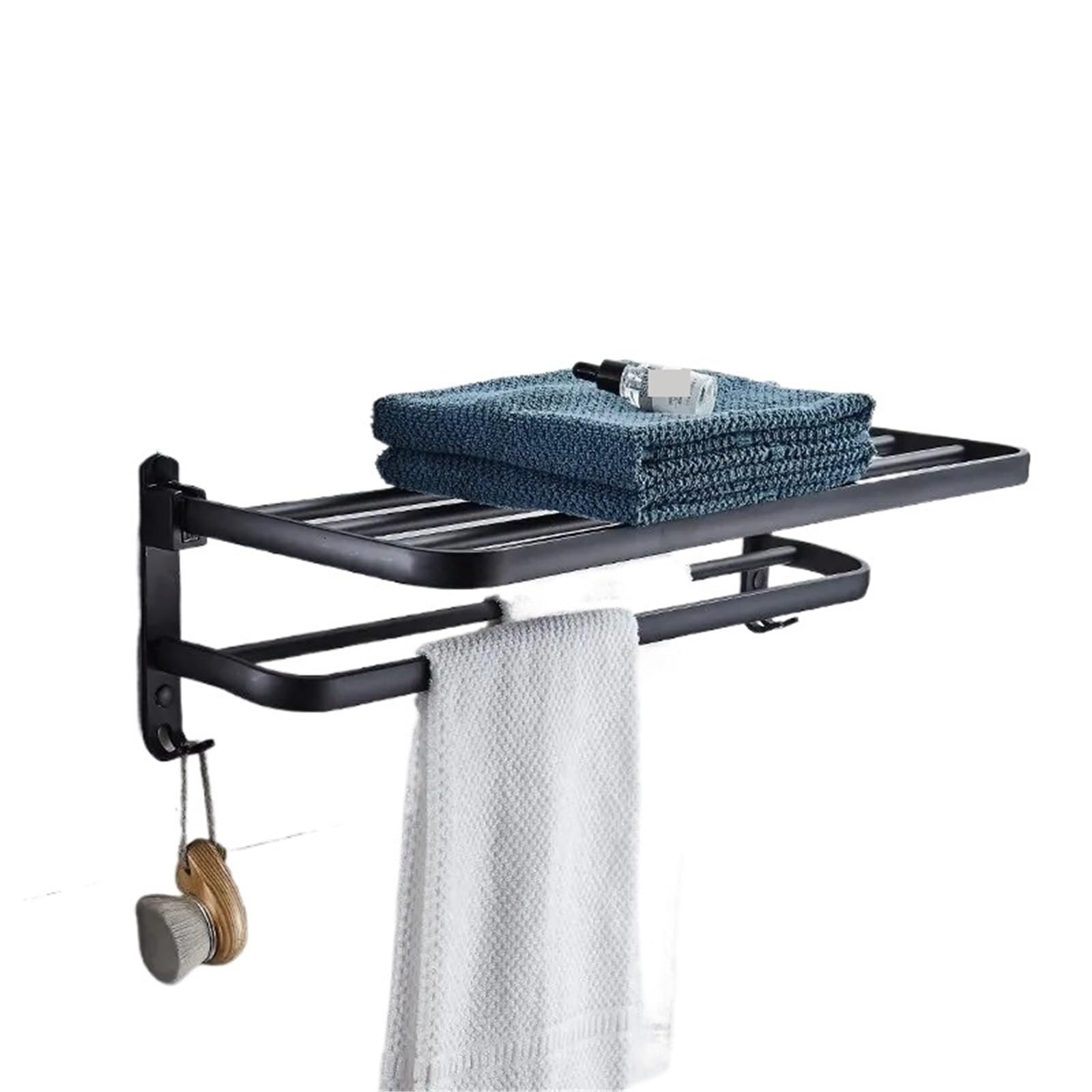Towel Rack Folding Holder With Hook Wall Mount Aluminum