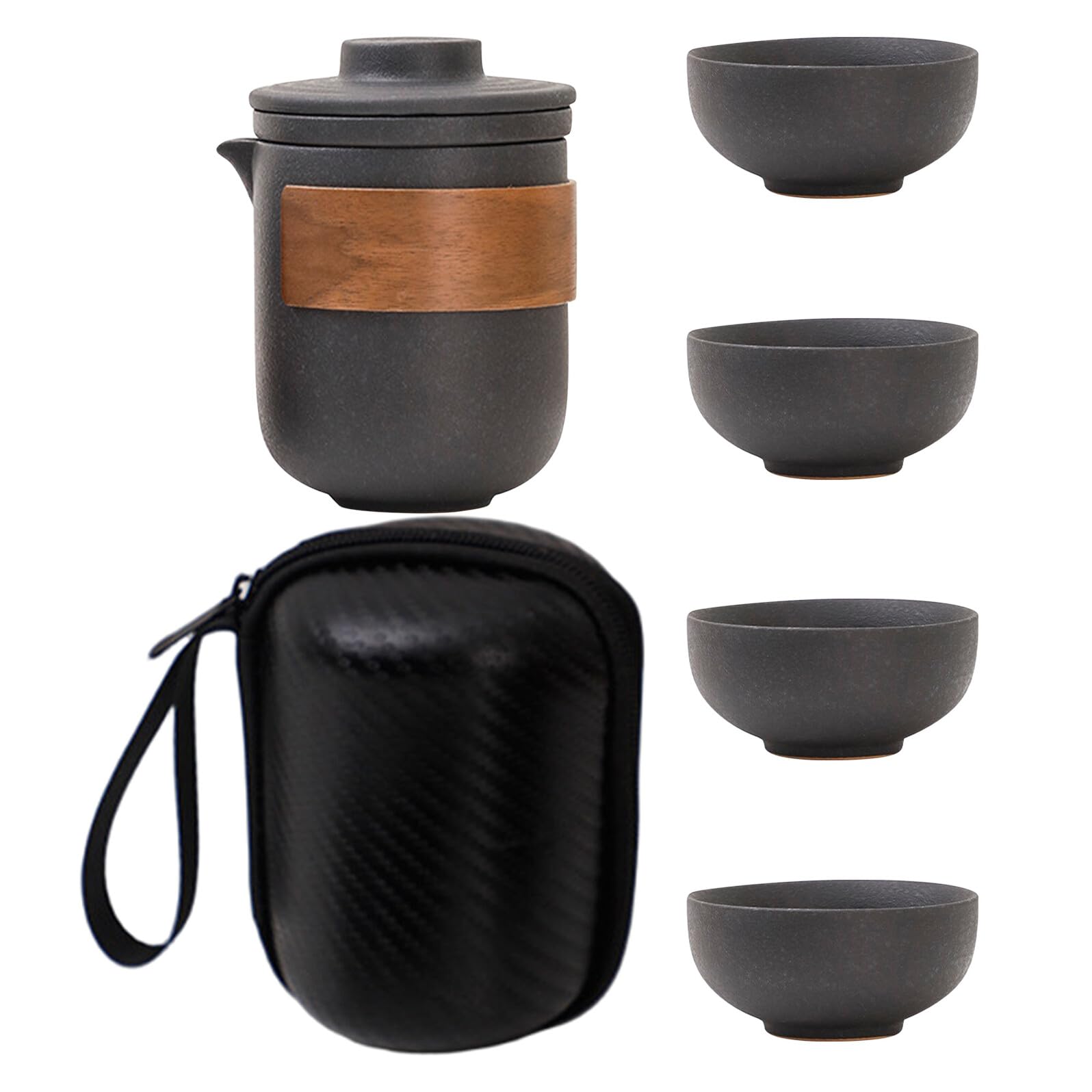 Té de Kung Fu de viaje en juego de cerámica portátil con tazas apilables y estuche