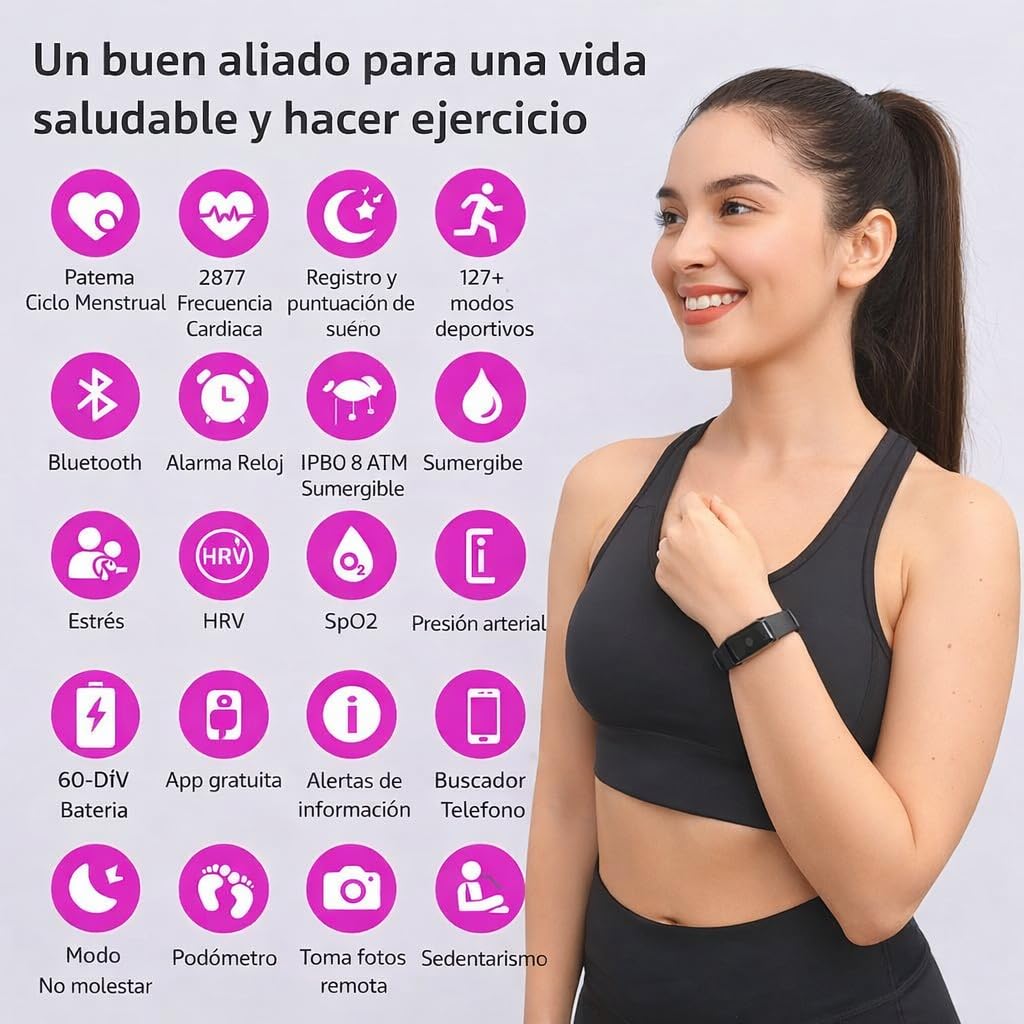 Smart Band, Pulsera Actividad sin Pantalla con GPS, Pulsómetro, SPO₂, Batería +1 Mes de Duración, Monitor Sueño, Notificaciones, Resistente Agua, 2 Correas Negra + Naranja