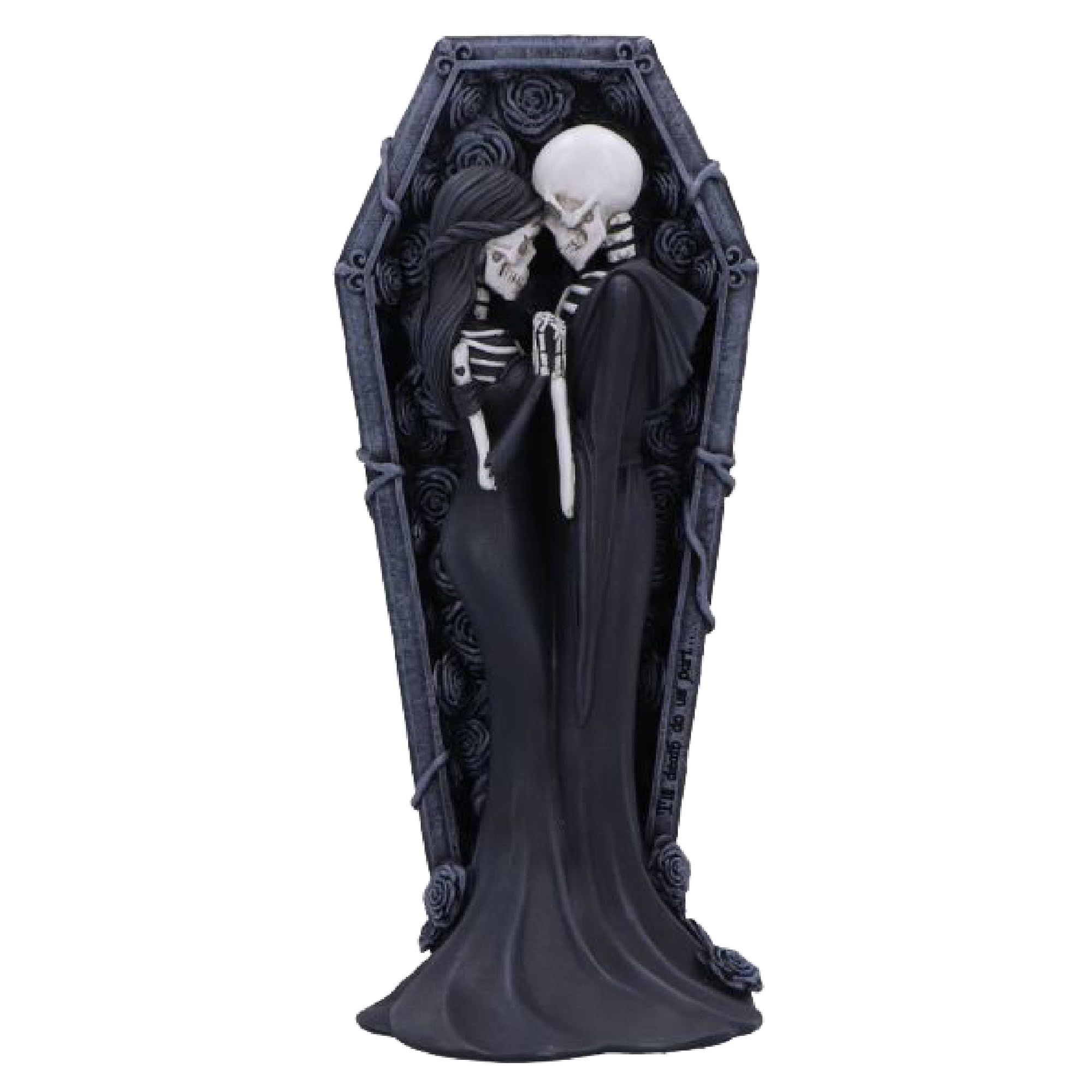 Nemesis Now Eternal Promise Gothic Skeleton Lovers Figurine Romantic Skeleton Couple in Coffin, Gothic Romance Sculpture, Macabre Decor, Eternal Love Collectible, 26CM