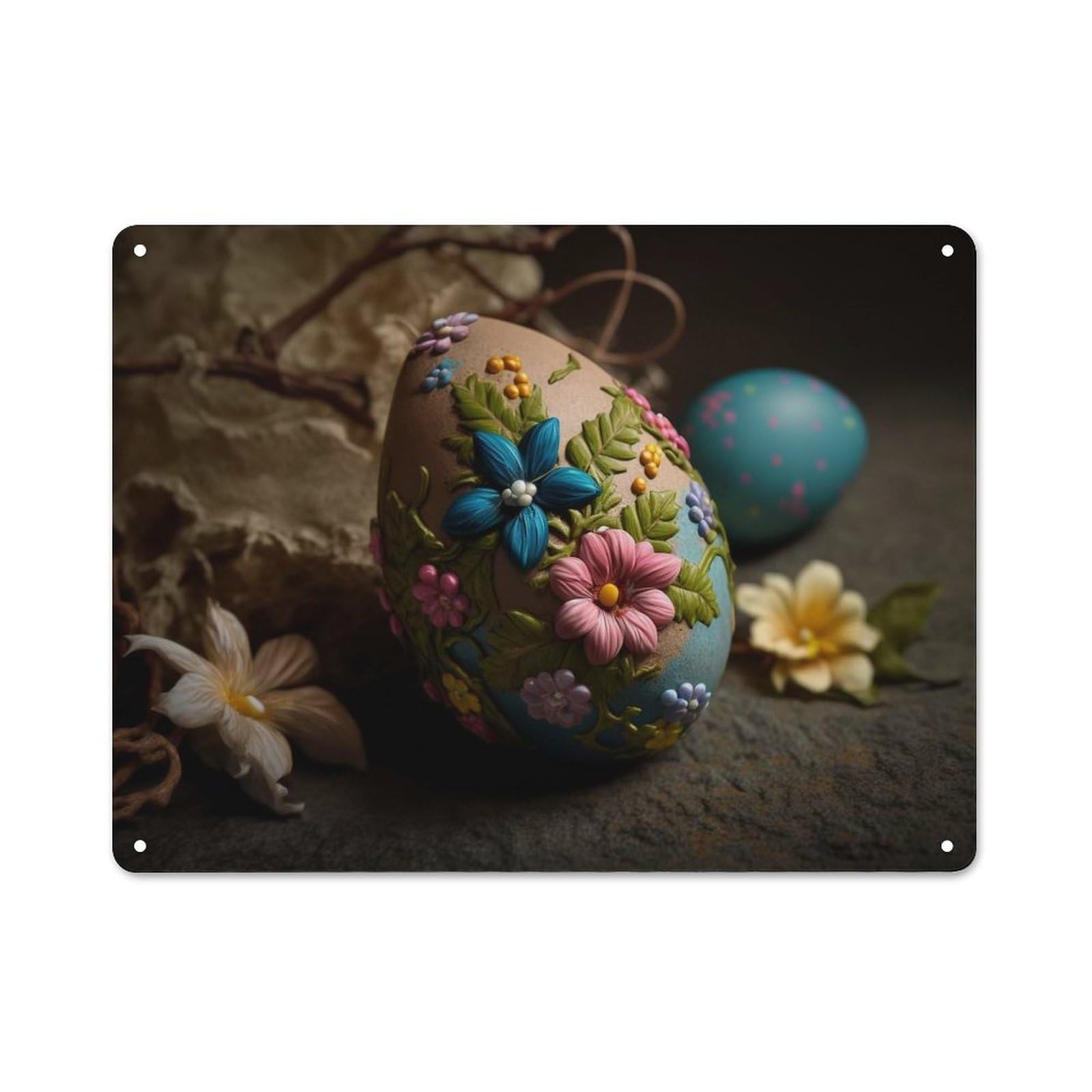Junmoney Style-12 Easter Eggs Farmhouse Metal Sign 30X40cm, Rustic Country Wall Plaque For Farmhouse Kitchen, Pantry Or Dining Area