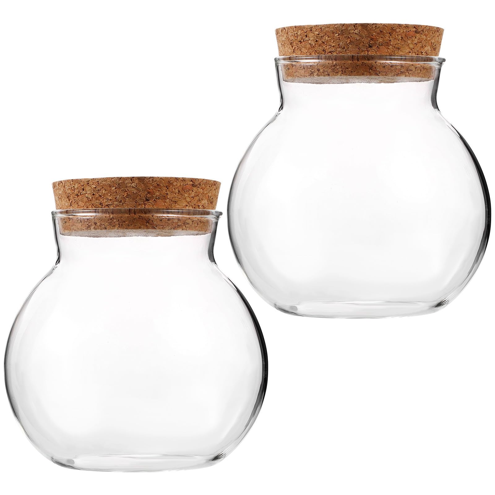 JOYOFREELY Glass Ecological Bottle 2 Pack Round Glass Bottle with Cork Lid, for Micro Landscape DIY, Moss Plant Container and Indoor Plant Display