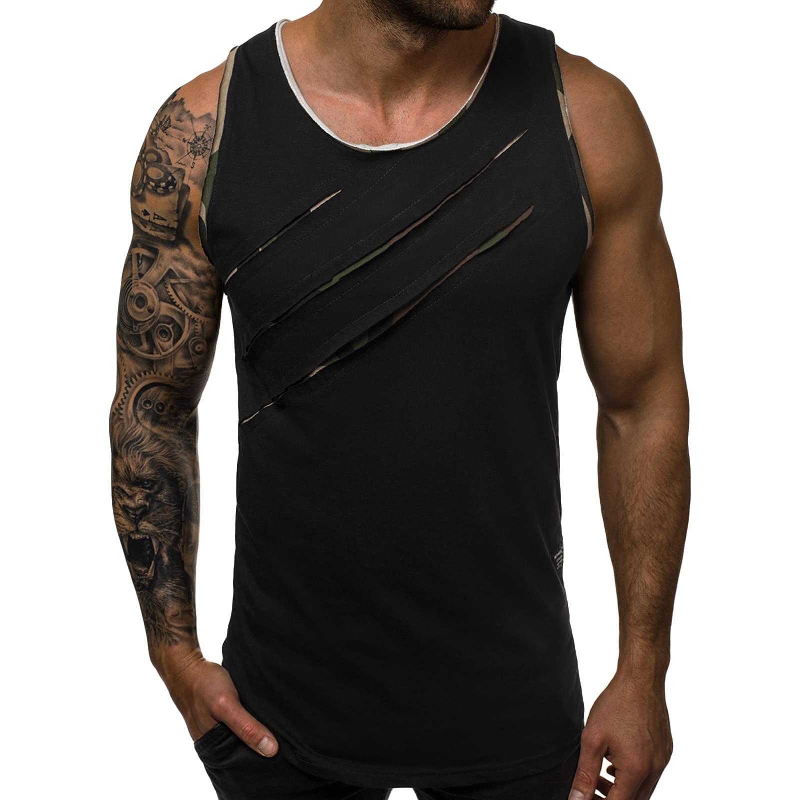 Maiyifu-GJ Mens Ripped Muscle Tank Top Sleeveless Bodybuilding Gym Workout Shirt Fitness Training Lightweight Athletic Vest (Black 2,Medium)