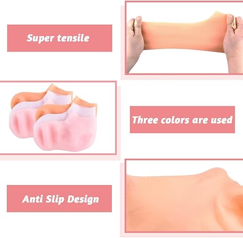 Miniatura 3 de 3 pares de calcetines de silicona, calcetines hidratantes de silicona, calcetines de gel de silicona para el talón para mujeres y hombres, piel seca