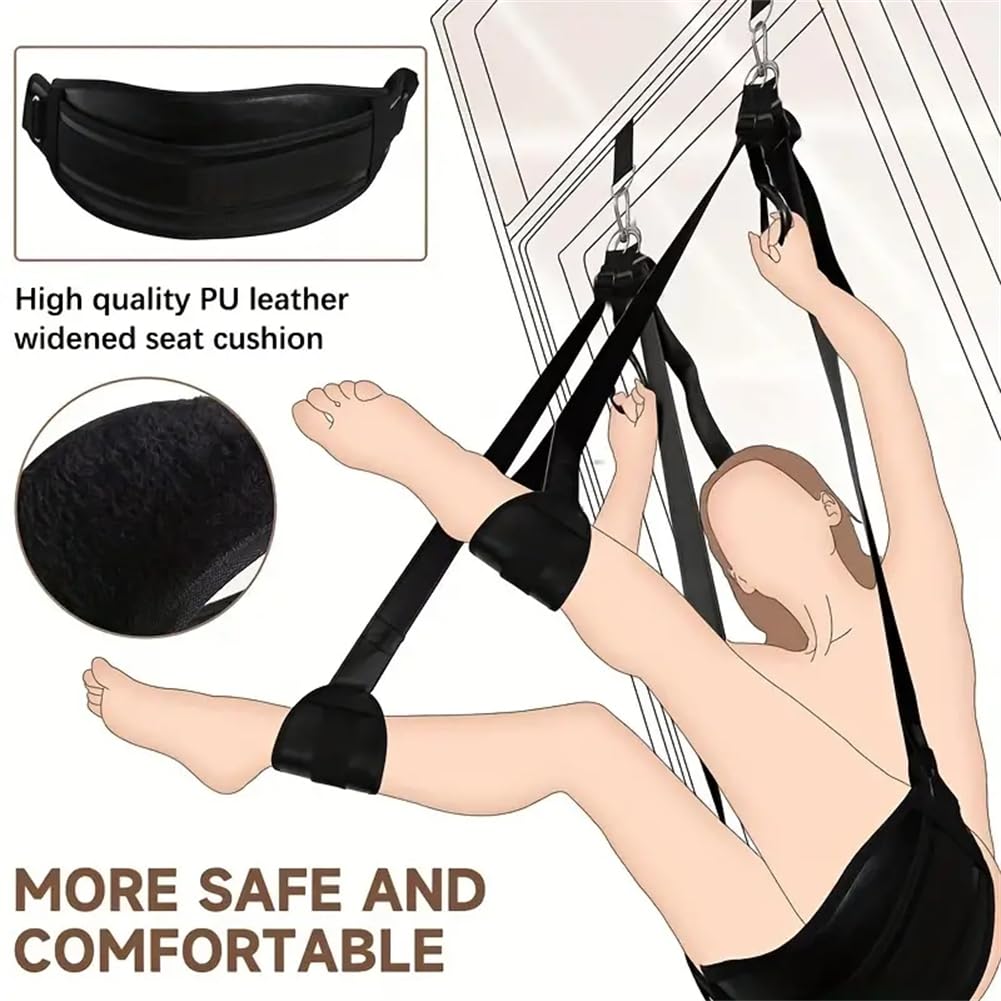 Un outil d'exercice de yoga avec un coussin en peluche en cuir et une suspension pneumatique collée sur la porte, rendant le jeu plus amusant.