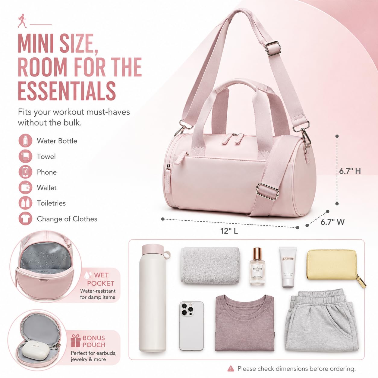 Mini sac de sport pour femmes et filles - Joli petit sac de sport avec poches multifonctionnelles - Sac Gymshark pour la danse, le fitness, le yoga, rose, Sport