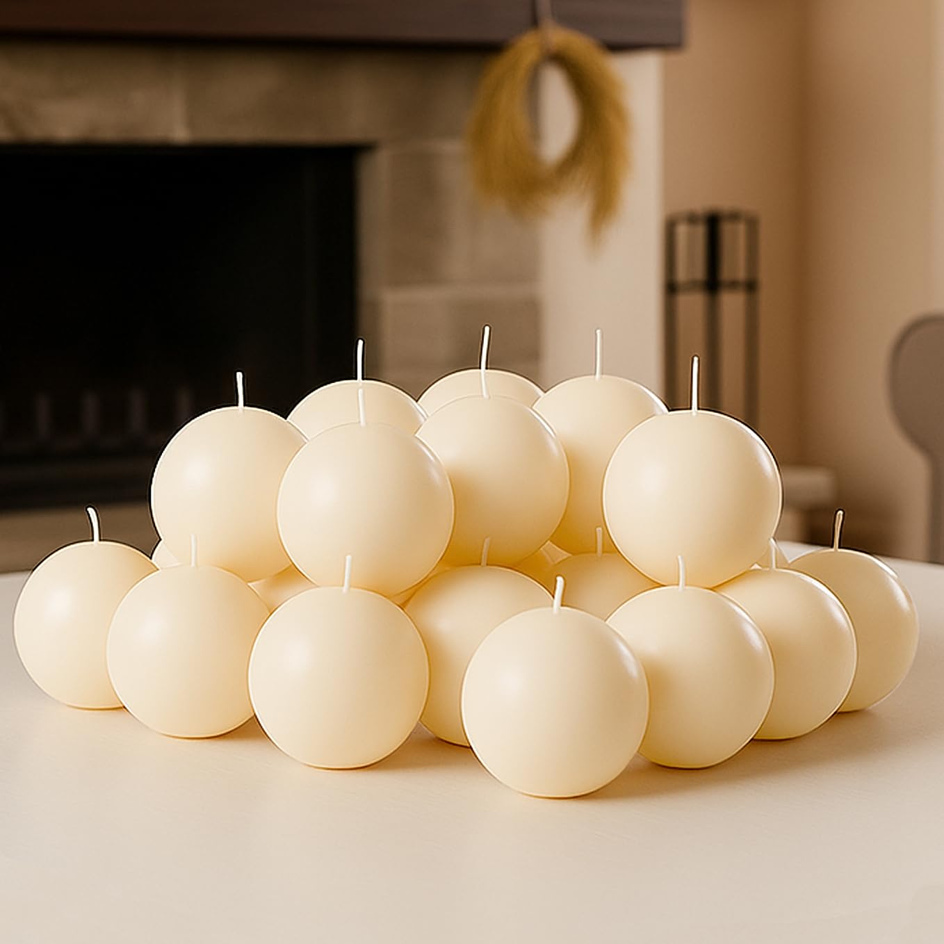 Confezione da 18 candele a sfera color avorio, 7,6 cm, rotonde, non profumate, antigoccia e senza fumo, per una combustione di lunga durata, ideali per centrotavola di nozze, decorazioni per