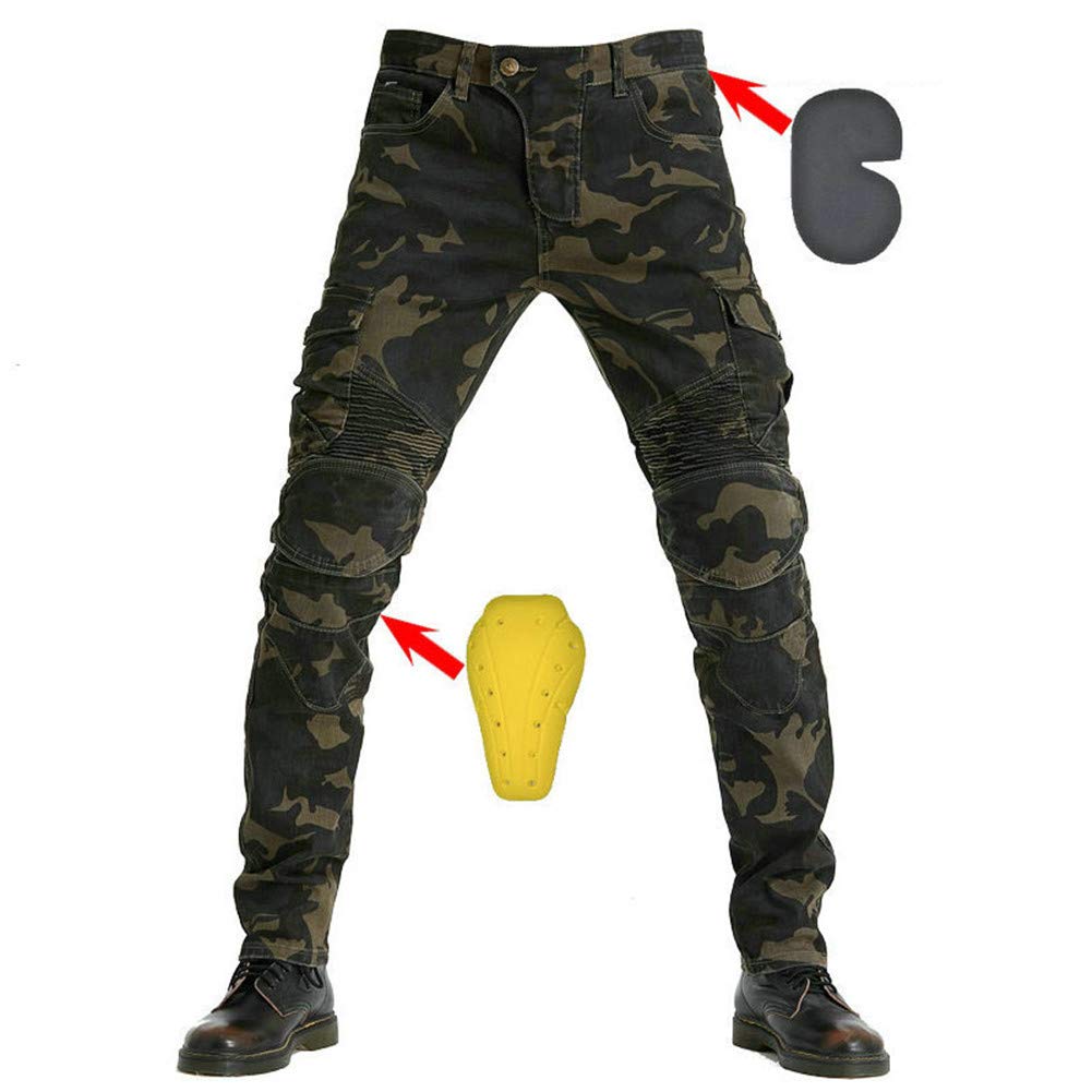 Heyberry Motorrad Hose Camouflage Weiß Grün Mit Oberschenkeltaschen Gr