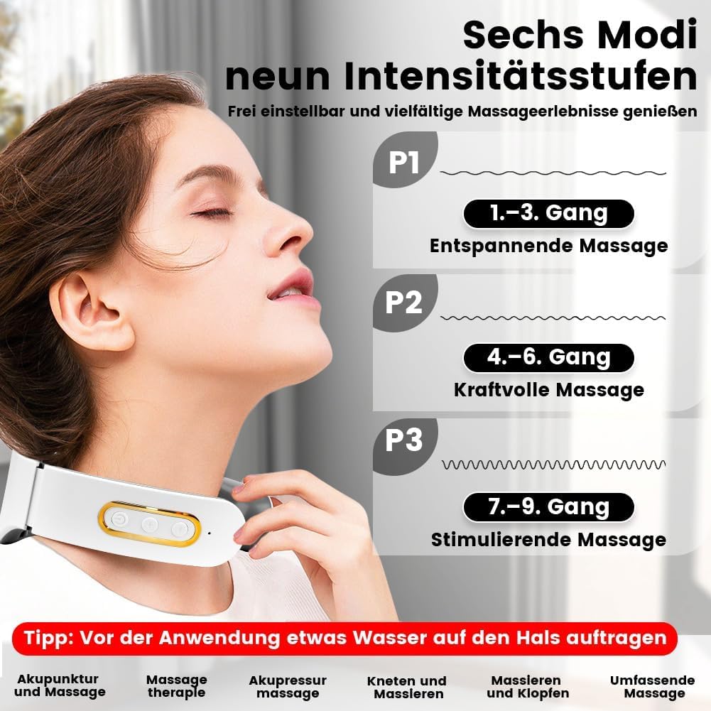 11-in-1 EMS Nackenmassagegerät mit Wärme, Kabelloses Massagegerät für Nacken und Schulter, 6 Modi, 9 Intensitätsstufen, Tragbar für Zuhause, Büro und Reise (B)