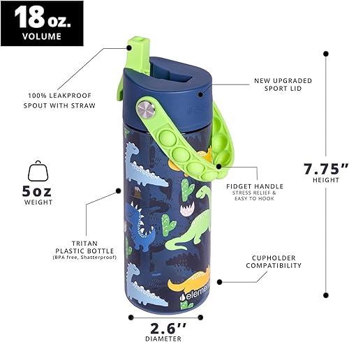 Miniatura 9 de Elemental Splash - Botella de agua para niños con tapa de popote y asa de reventar, a prueba de fugas cuando está cerrada, paquete de 2 botellas de