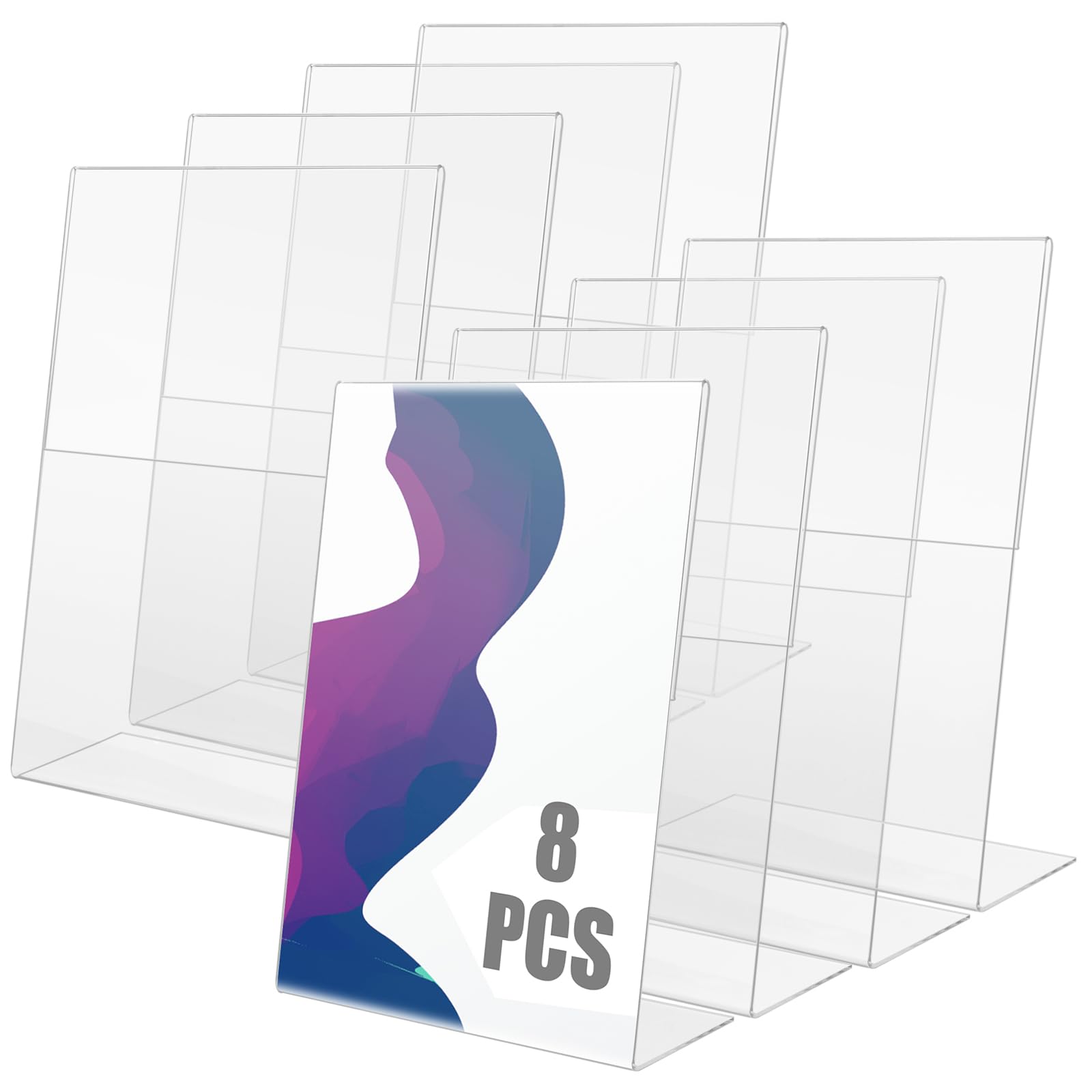 8 Pcs A5 Acrylic Holders, 150 x 210 mm Slanted A5 Acrylic Sign Holders, L-Shape Perspex Display Stands for Cards & Menu, Clear Plastic Display Stands for Tables Restaurant Hotel Counter Shop