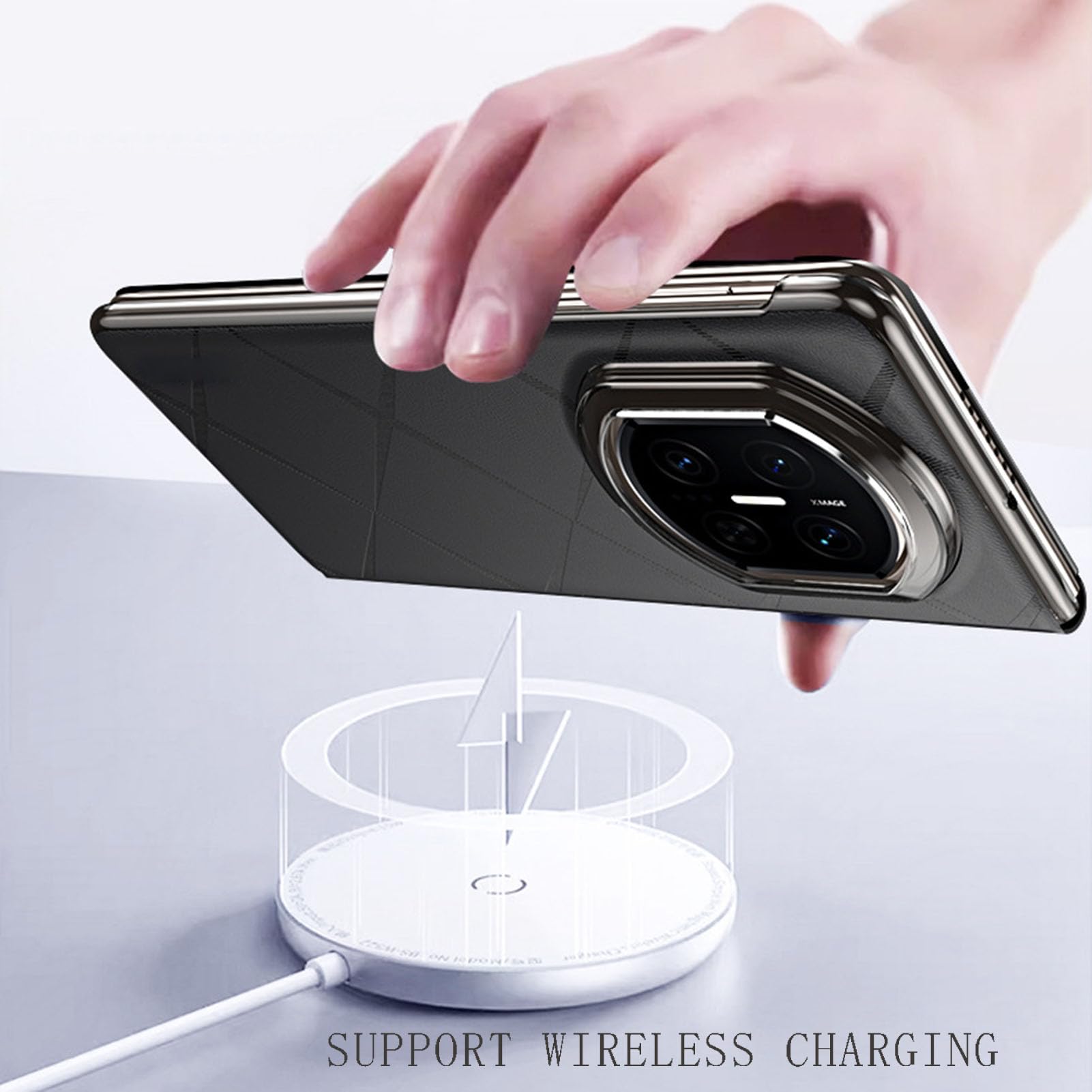 Etui Flip View do Huawei Mate X7, biznesowe Prawdziwa skóra Magnetyczne zamknięcie Ochrona Relief Slim Support Bezprzewodowe etui ładujące, brązowe, Mate X7