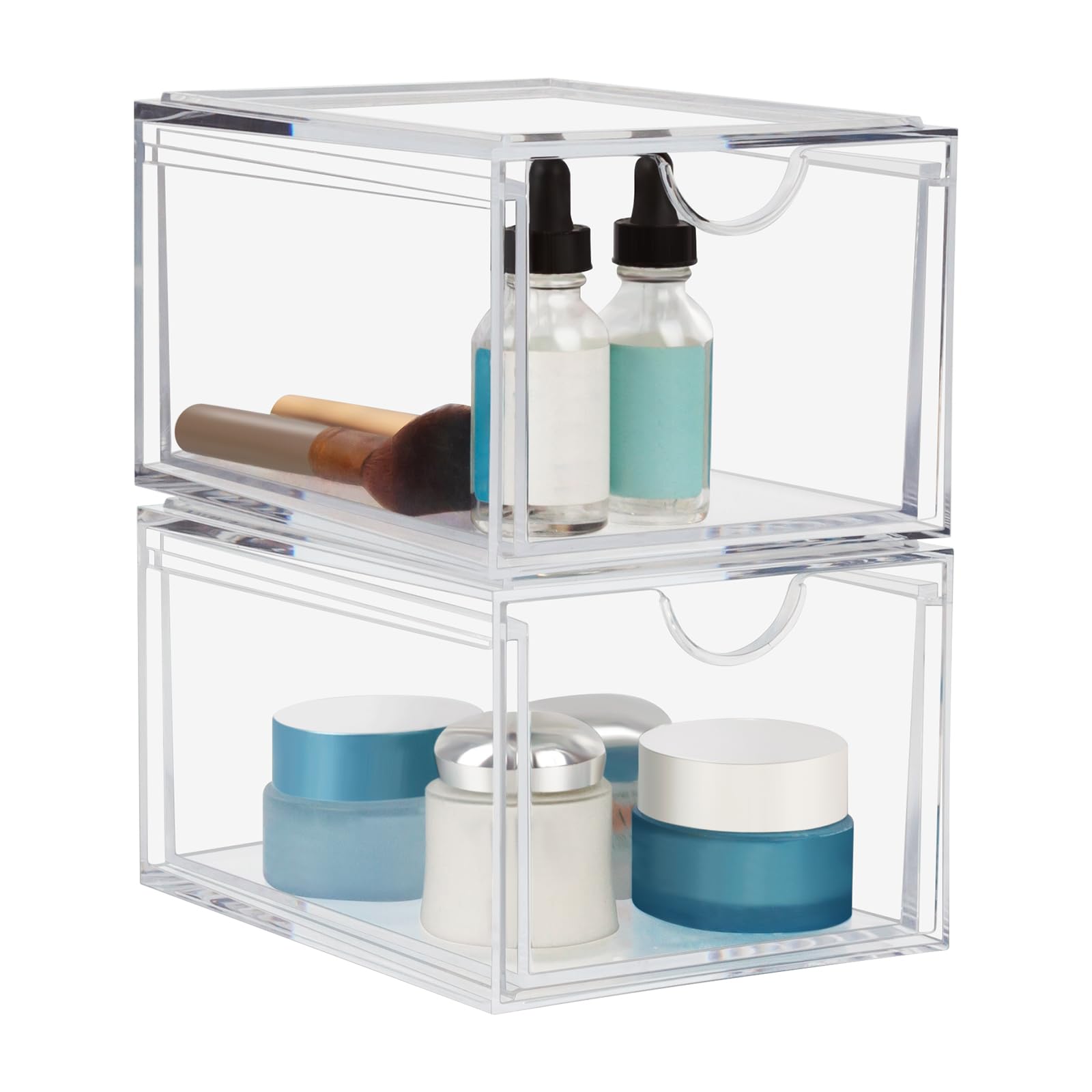 Dezzer Cassetti Organizzatore Cosmetici,2 Pezzi Acrilico Impilabile Cassetti Organizzatore,Trasparente Organizzatore Bagno,Organizzatore Trucco Per Vanity,Cucina, Bagno,Camera Da Letto