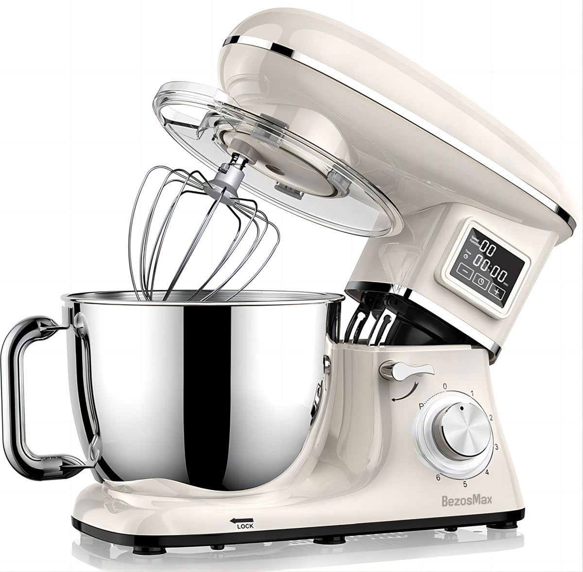 Bezosmax 1500W 3 in 1 Smart Display Stand Mixer, Automatic Stand Mixer, 6-Speed Tilt-Head Food Dough Mixer, 6.5 Qt Kitchen Electric Mixer for Bread Cake Baking (White)