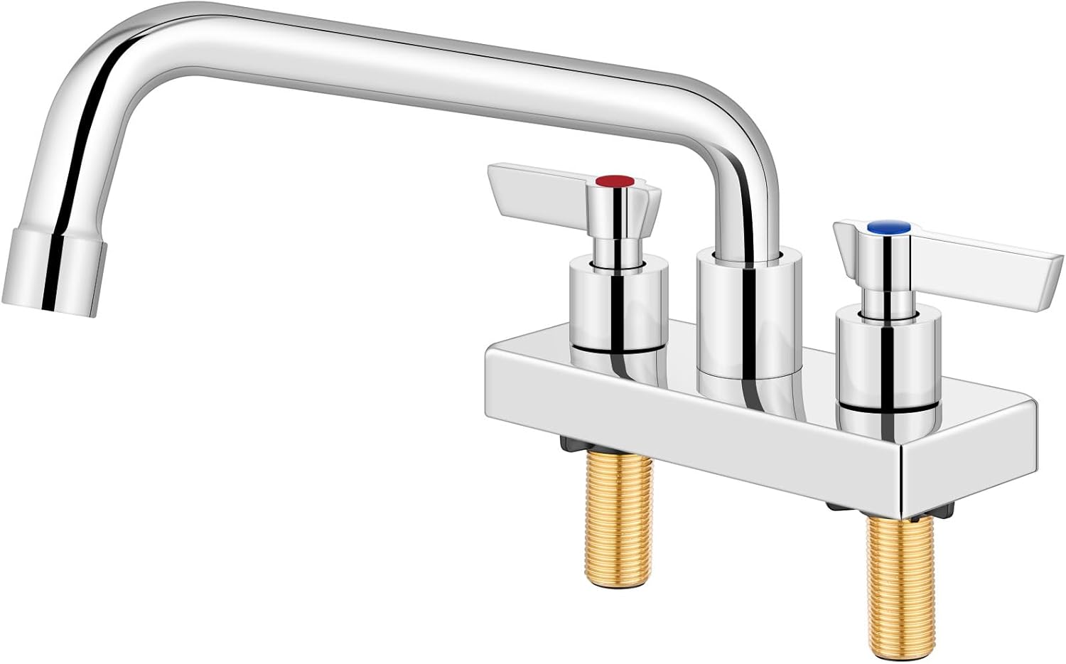 Commercial Kitchen Faucet Bar Sink Faucets 4 Inch Center Deck Mount Utility Laundry Faucet 2 Hole with Double Handle Polish Chrome with 9 Inch Spout