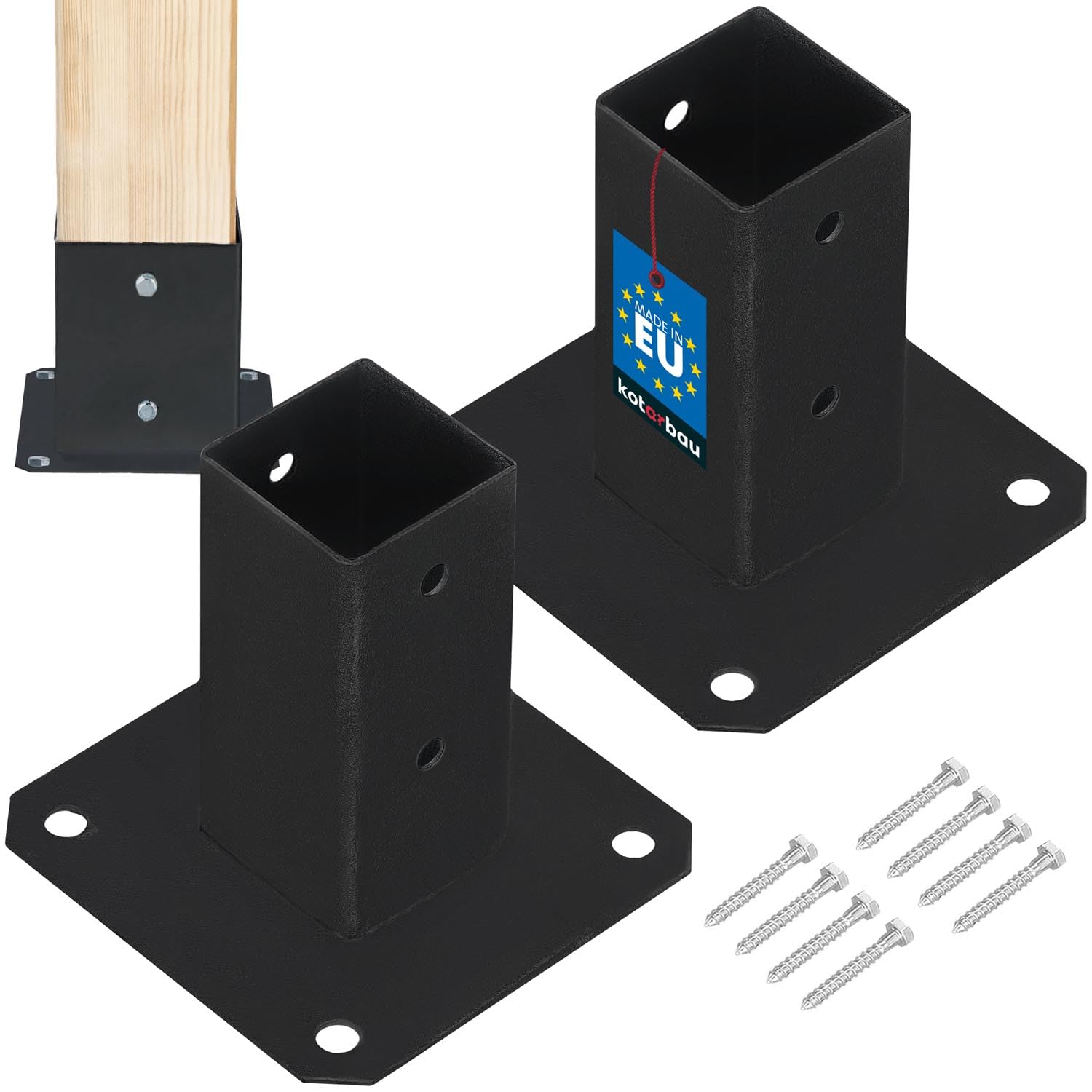 KOTARBAU® 2 pcs Fence Post Support - Post Base - Powder Coated Steel - 50x50 mm (1.97x1.97 in) - Black - Bolt Down Support - Heavy Duty - for Wooden Beams - Weather Resistant