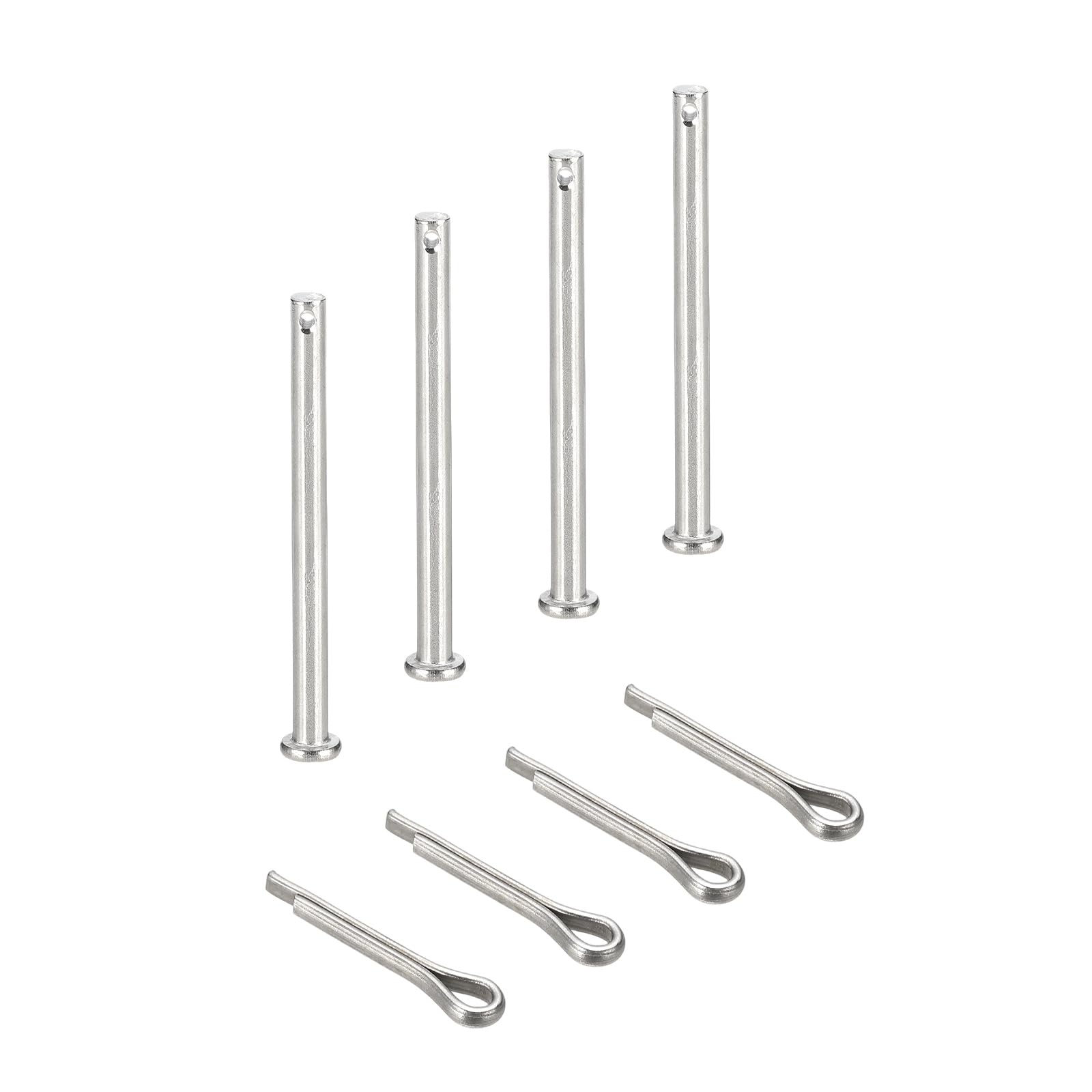 sourcing map 4Pcs M5x100mm Clevis Pins, 304 Stainless Steel Single Hole Flat Head Hitch Fastener Lock Systems with Cotter Pins for Furniture Installation Trailer Lawn Mower, Silver
