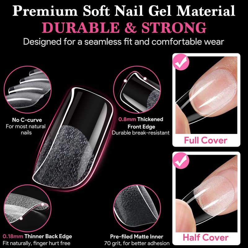 Image of Short Square Nail Tips, 510 Pcs Clear Half Matte, 15 Sizes | 510 PCS clear short square tips with half-matte full cover, pre-shaped for frequent salon or home use.