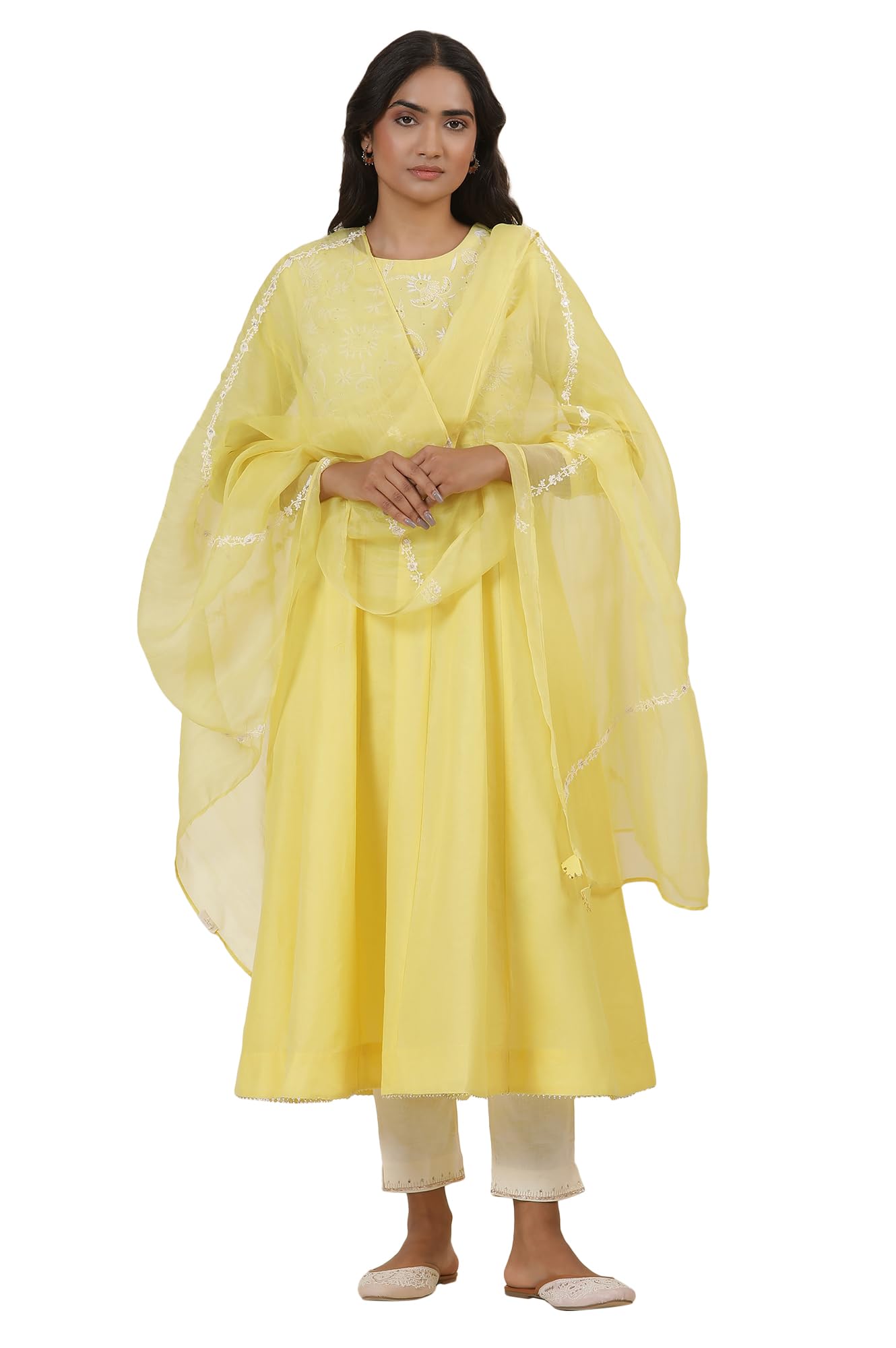 w for woman Folksong Yellow Festive Solid Silk Dupatta-picture-13