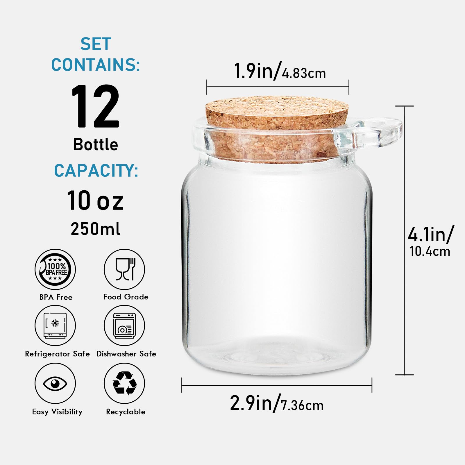 YEBODA Kleine Vorratsdosen aus Glas mit Korkdeckel und Löffeln, Joghurtbehälter für Speisekammer, Badezimmer, Gewürze, Honig, Mousse, Süßigkeiten, Kerzenherstellung, DIY und Kunst, spülmaschinenfest,