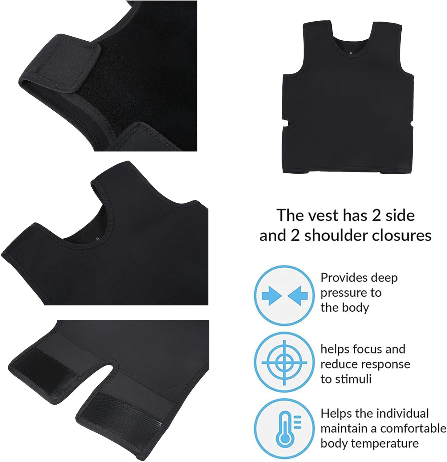 Sensory Compression Vest for Kids Sensory Processing Disorder Vest Deep Pressure Comfort for Autism, Hyperactivity, Mood Processing Disorders, Breathable, Form-Fitting, Kids (X-Small, Black)