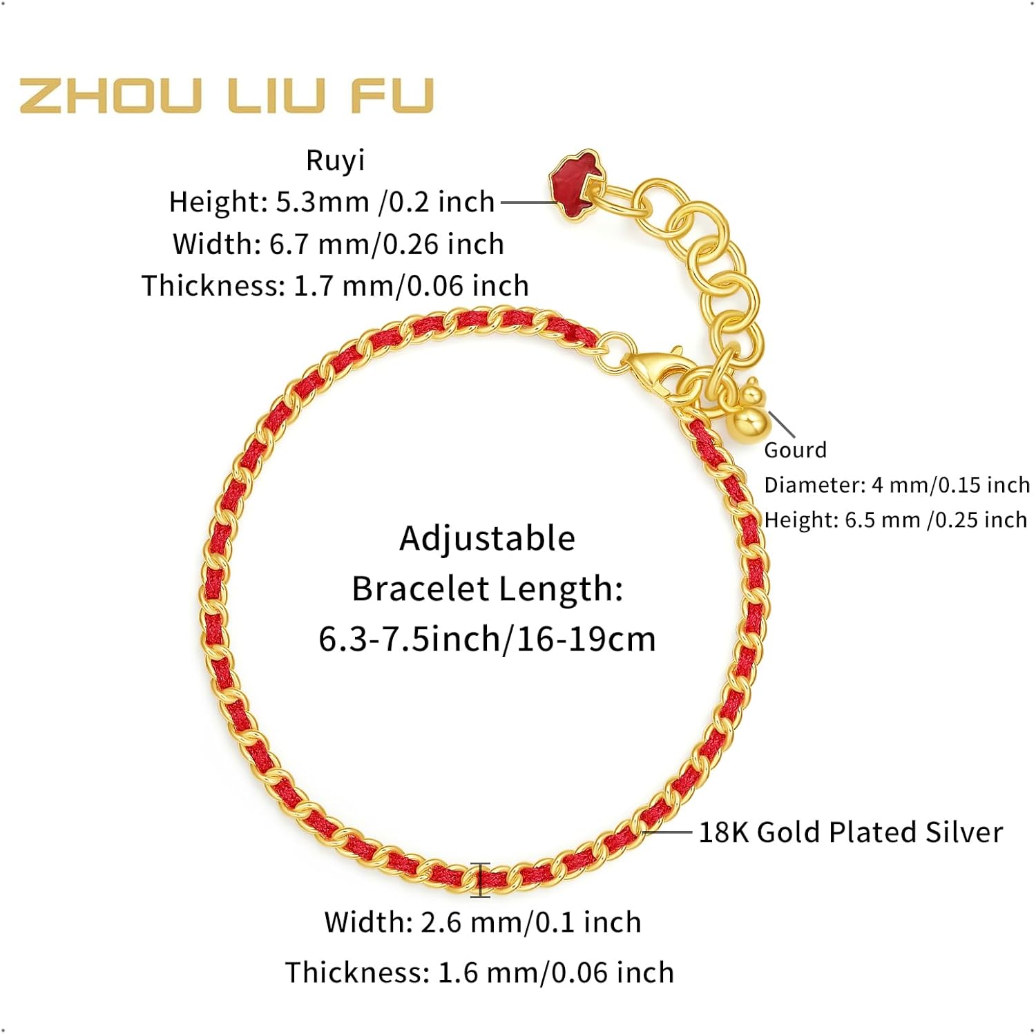 Sterling Silver Bracelets Gourd (Wulu) Chain Bracelet Ruyi Blessing Link Bracelet Dainty Jewelry for Women Her Anniversary Birthday 6.3-7.5Inch/16+3cm - Image 2