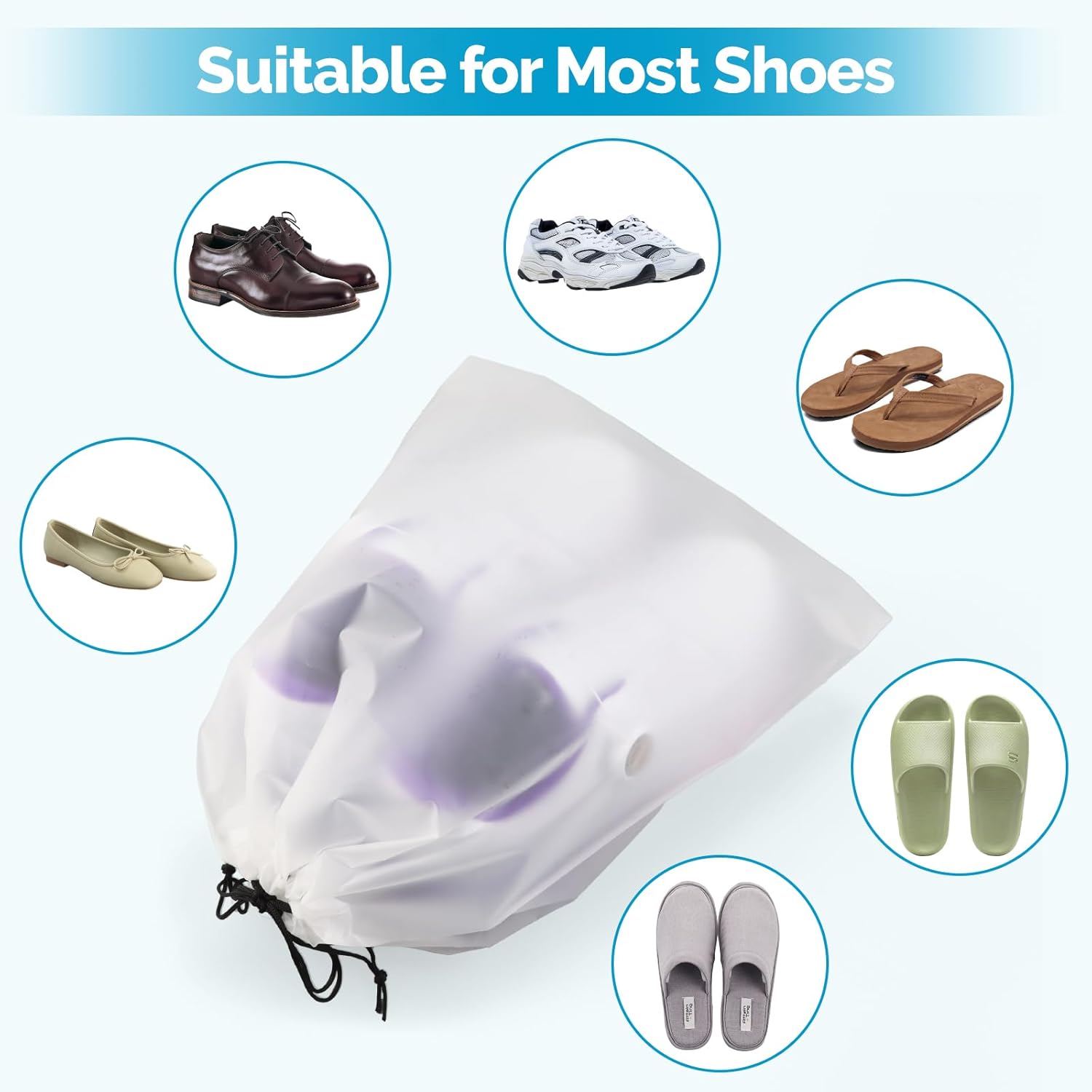 6 Pack Transparent Shoe Bags for Travel, Large Clear Drawstring Shoe Organizer Bags for Men & Women, PE Waterproof Dustproof Portable Shoe Storage Pouch for Luggage, Backpack, Gym - Image 4