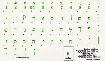 Hebrew Transparent Letters for Keyboard Laptop Computer Self-Adheisive Alphabet Green
