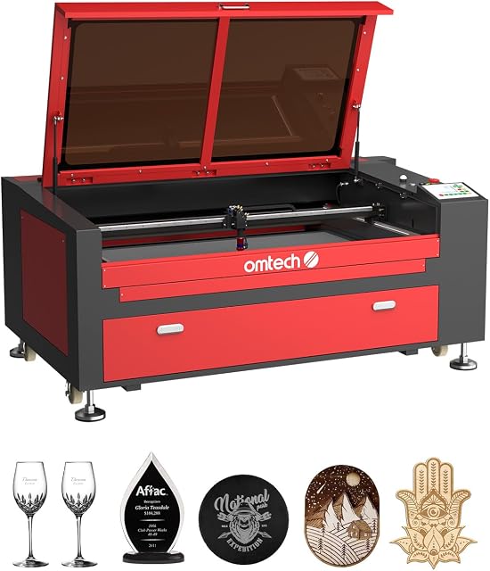 OMTech 100W CO2 Laser Cutter, 600x1000mm Laser Engraver, Industrial Laser Engraving Cutting Machine w Ruida Controller Autofocus Autolift 2 Way Pass Air Assist Wheels(Without Forklift Unloading)