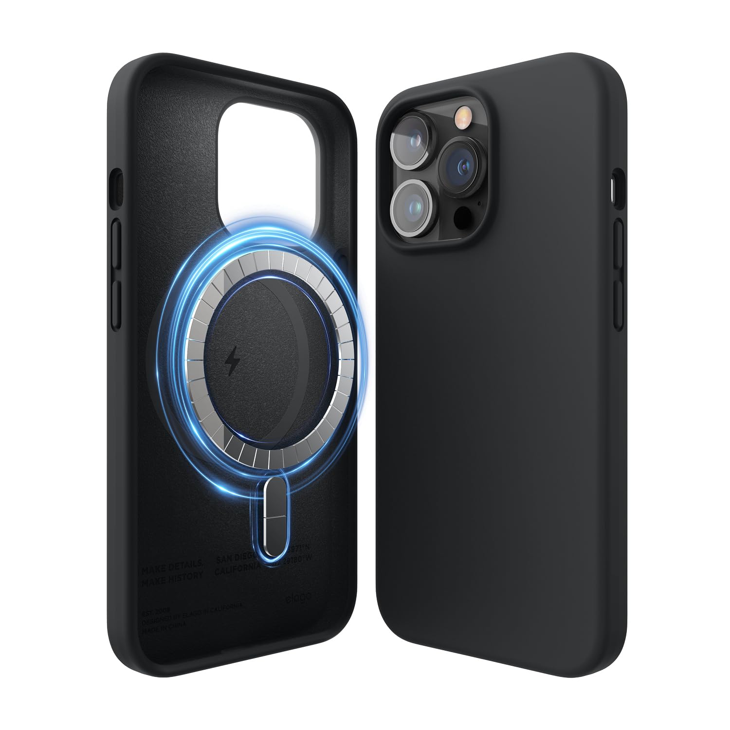 elago Cover Magnetica in Silicone per iPhone 13 Pro (6,1") | Compatibile con MagSafe, Magneti Integrati, Silicone Premium, Antiurto (Nero)