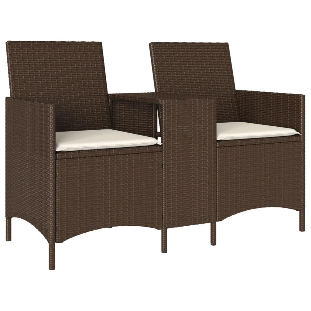 vidaXL Ogrodowa sofa 2-os. ze stolikiem i poduszkami brązowy rattan PE