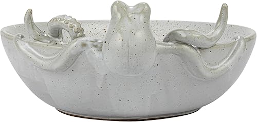 Miniatura 2 de Creative Co-Op Esmalte reactivo del pulpo del gres de 13,75 pulgadas, cuenco moteado blanco